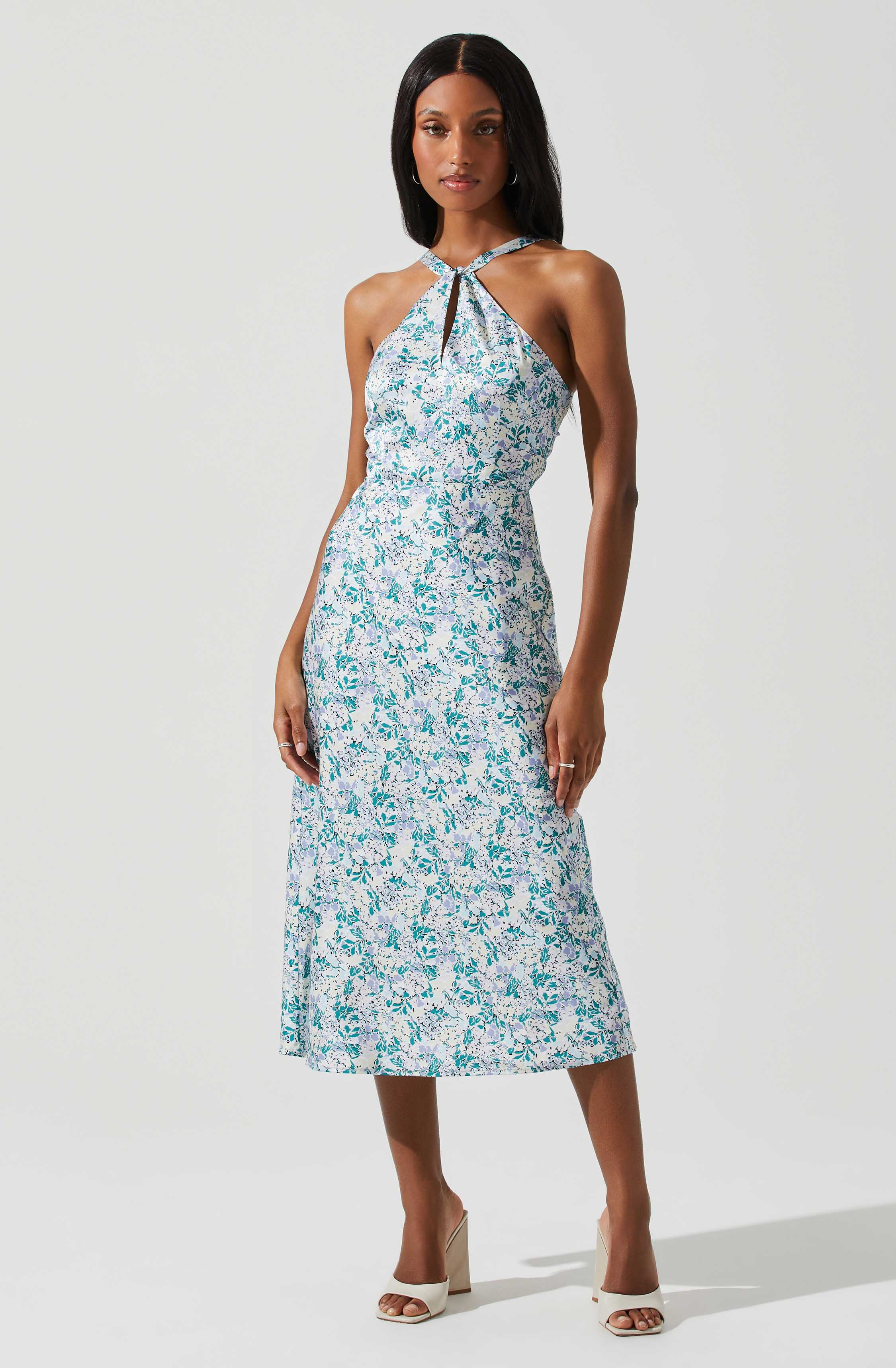 Sandrine Floral Halter Midi Dress-Aljck
