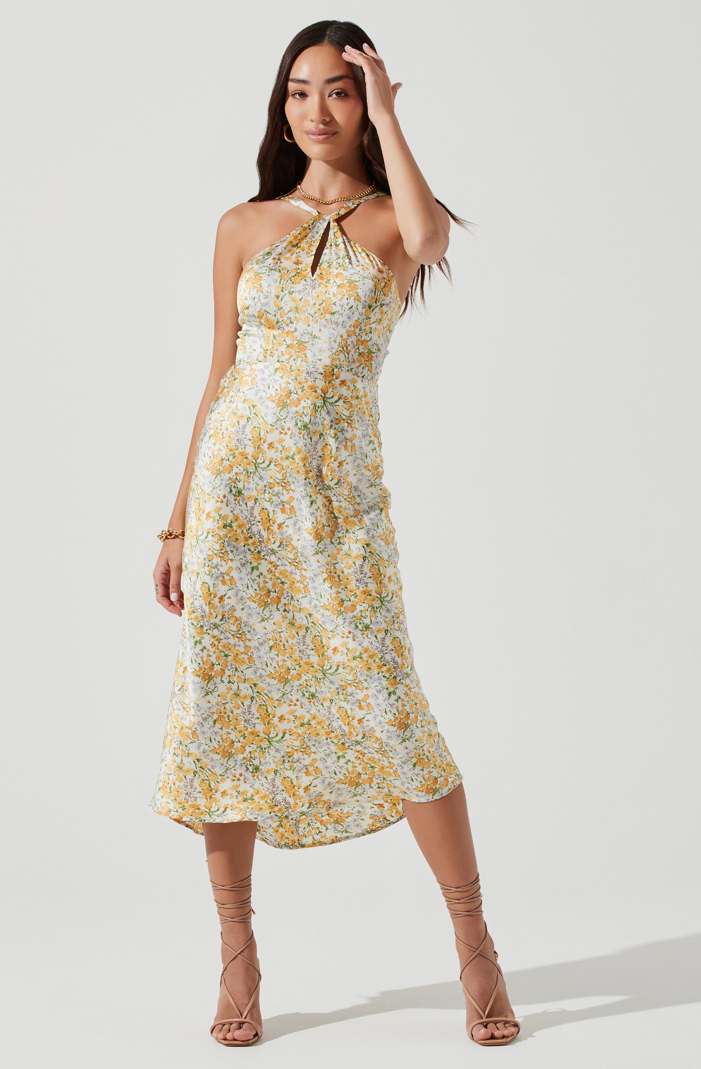 Sandrine Floral Halter Midi Dress-Aljck