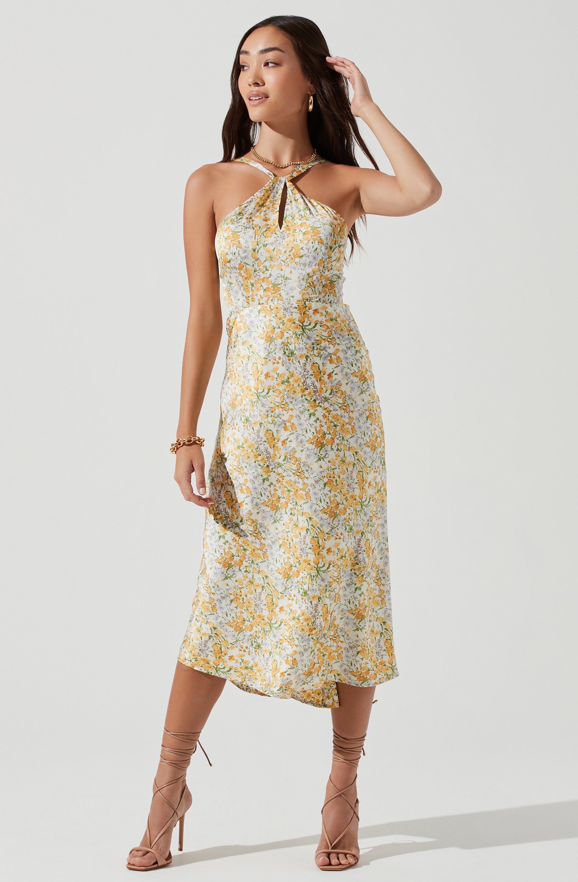 Sandrine Floral Halter Midi Dress-Aljck