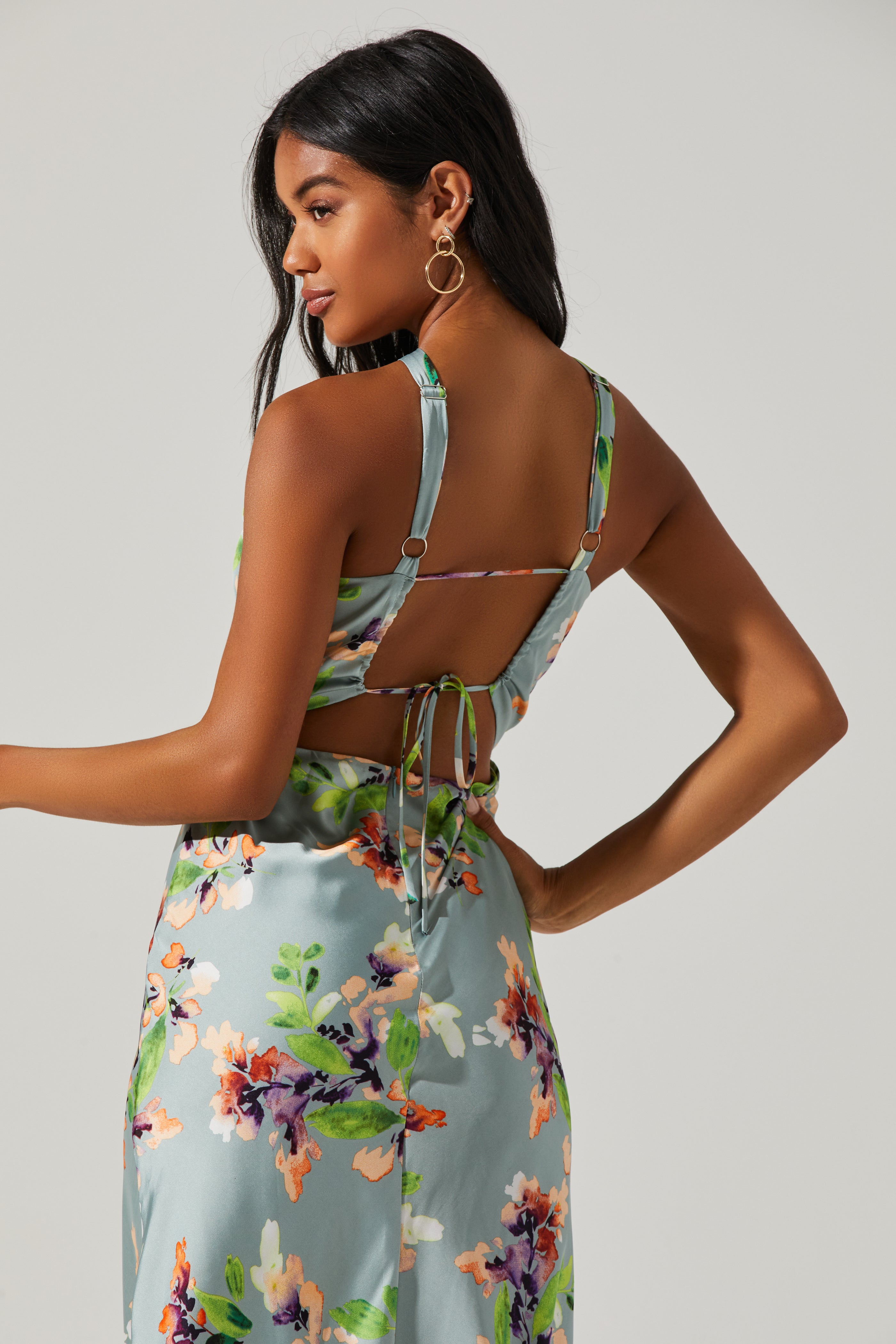 Sandrine Floral Halter Midi Dress-Aljck