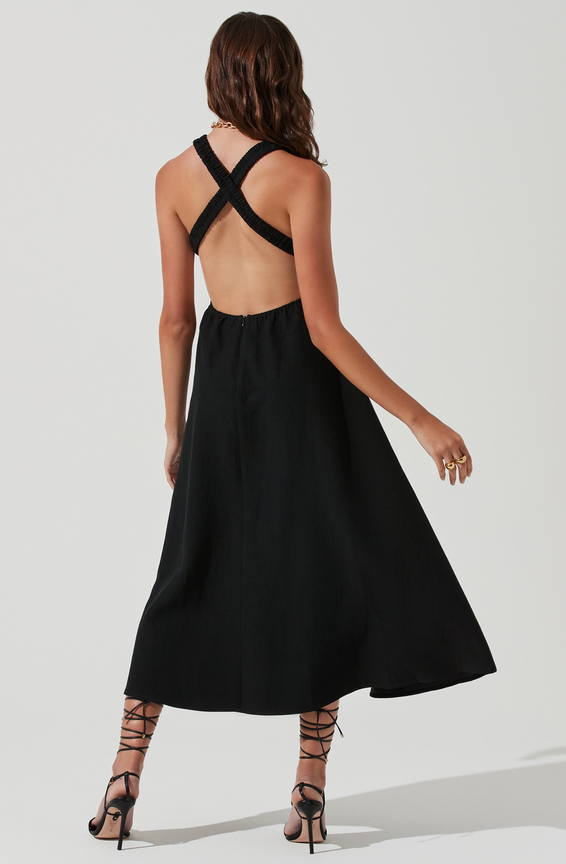 Valenz Square Neck Open Back Midi Dress-Aljck