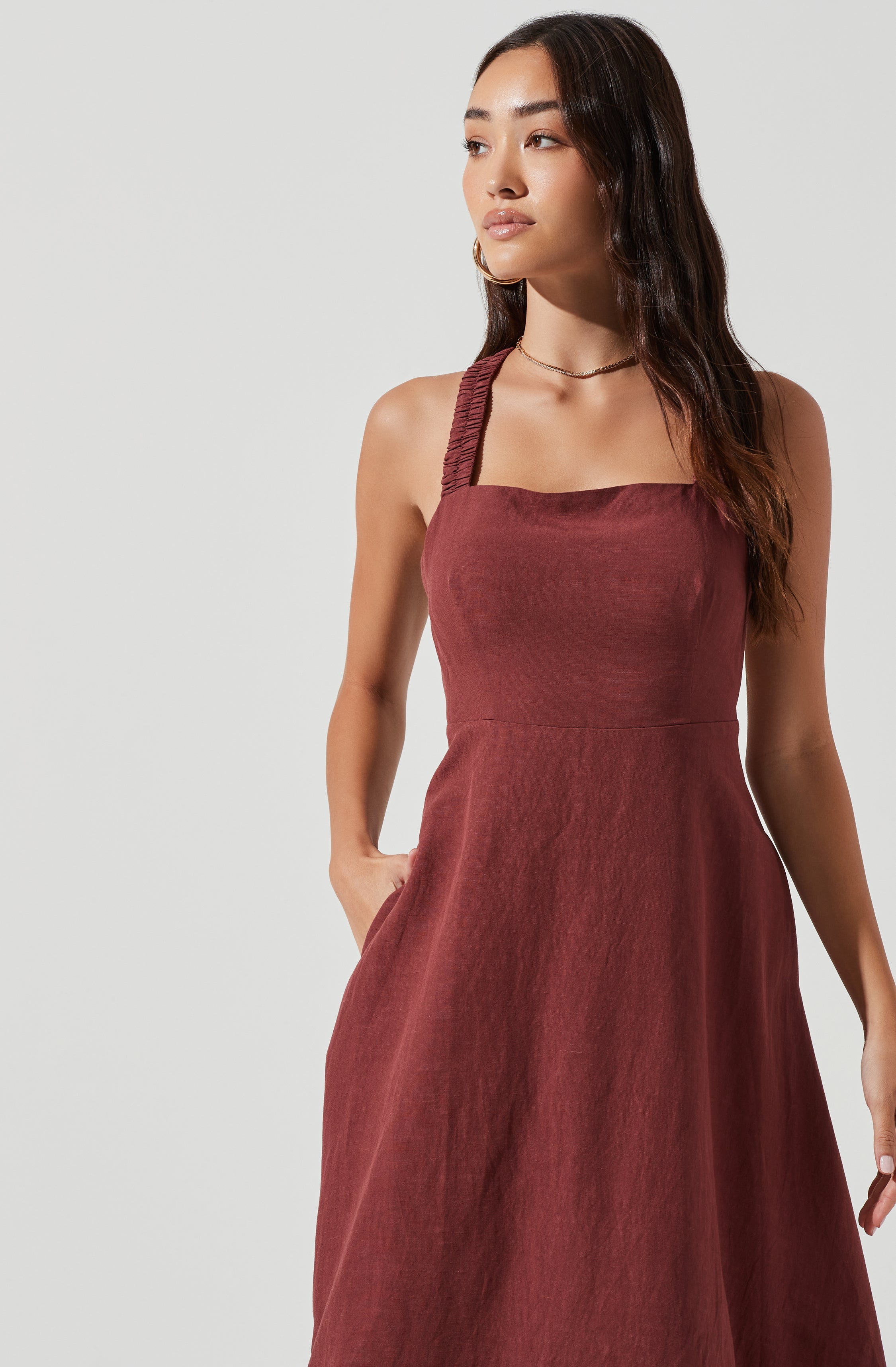 Valenz Square Neck Open Back Midi Dress-Aljck