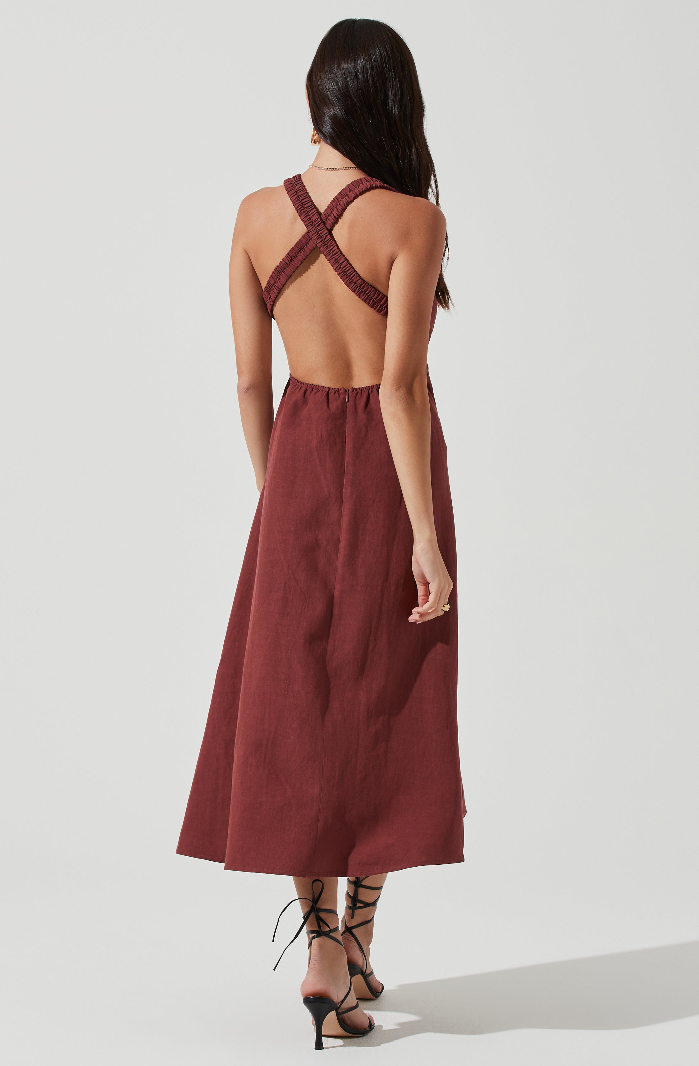 Valenz Square Neck Open Back Midi Dress-Aljck