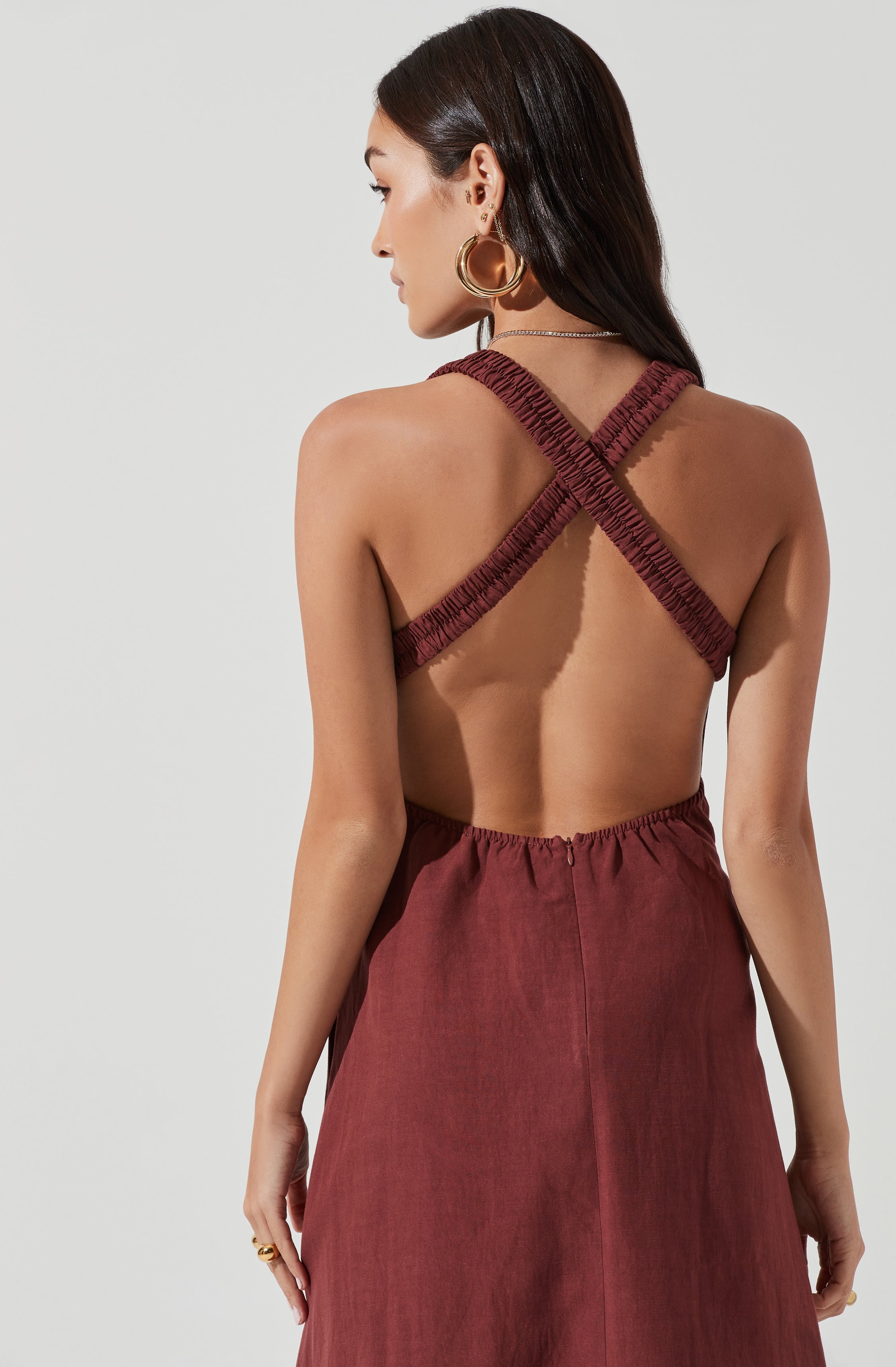 Valenz Square Neck Open Back Midi Dress-Aljck