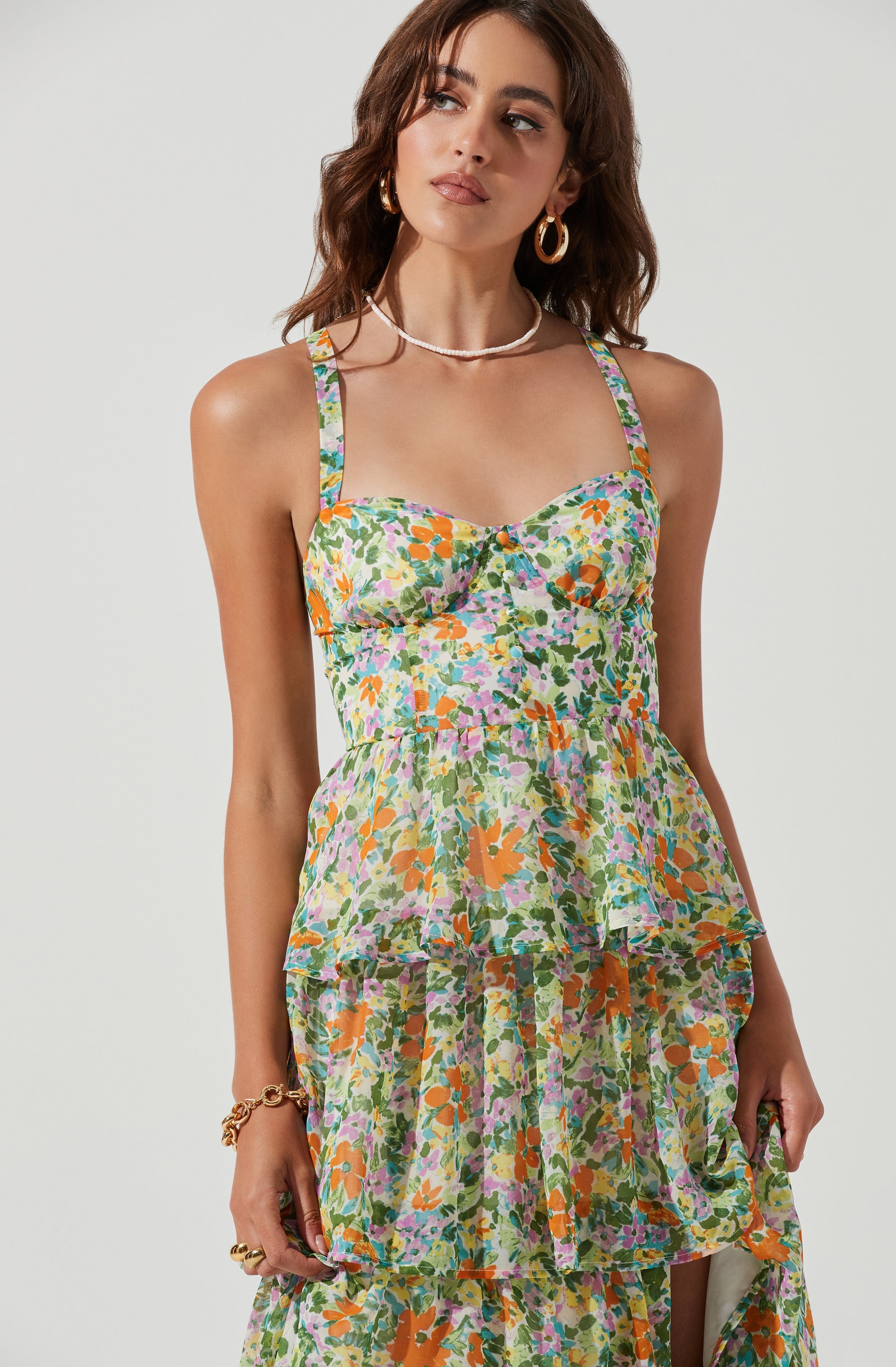 Midsummer Floral Tiered Maxi Dress-Aljck