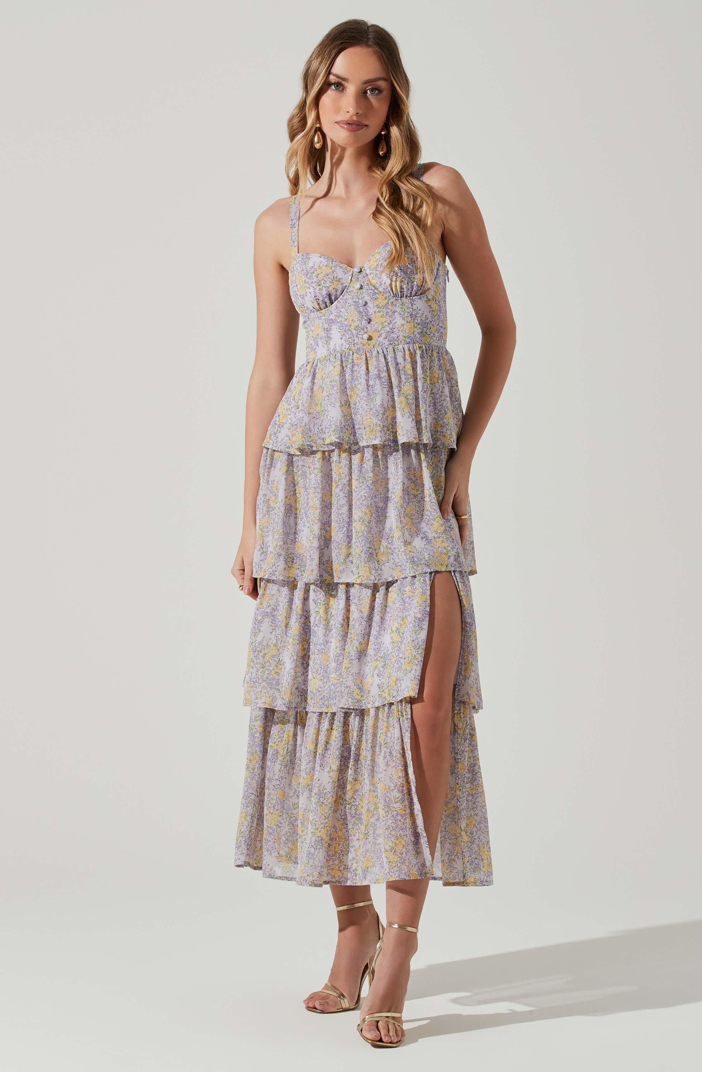 Midsummer Floral Tiered Maxi Dress-Aljck