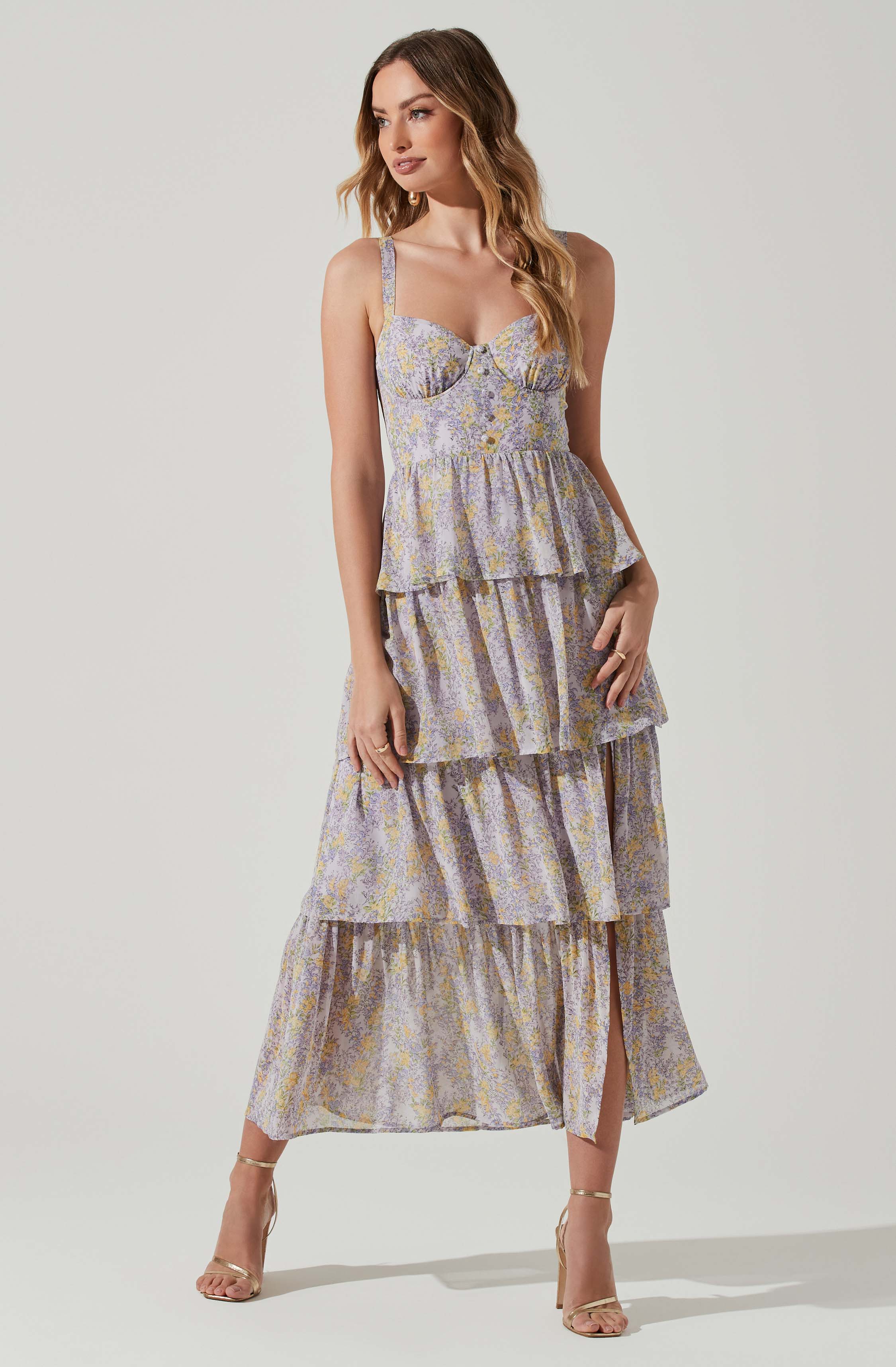 Midsummer Floral Tiered Maxi Dress-Aljck