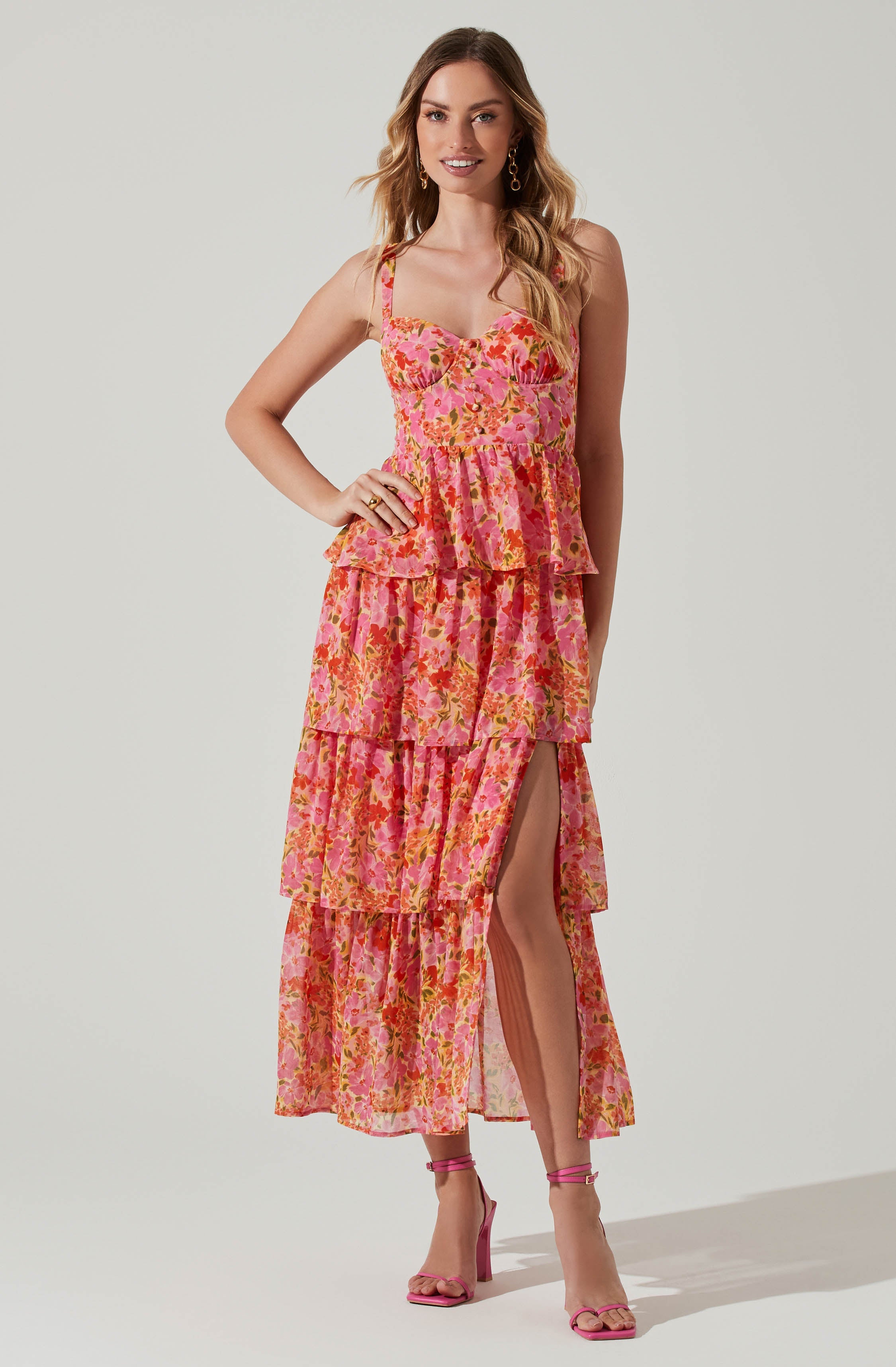 Midsummer Floral Tiered Maxi Dress-Aljck