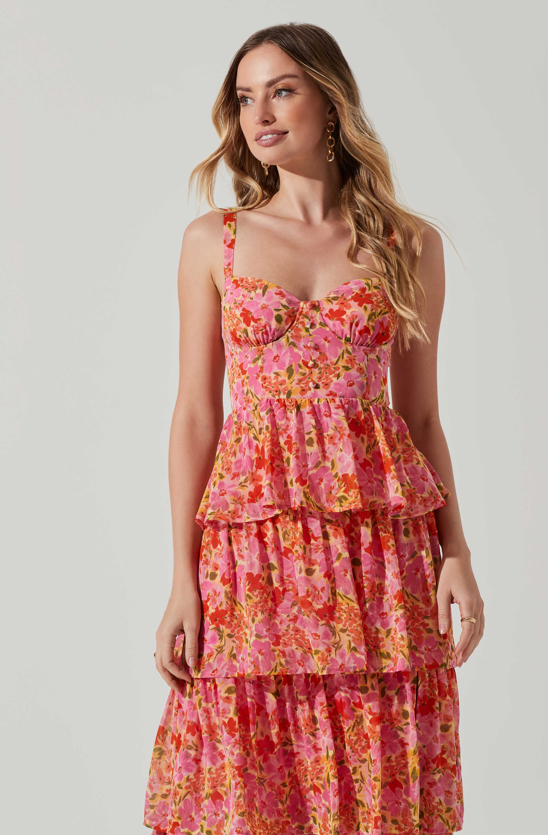 Midsummer Floral Tiered Maxi Dress-Aljck