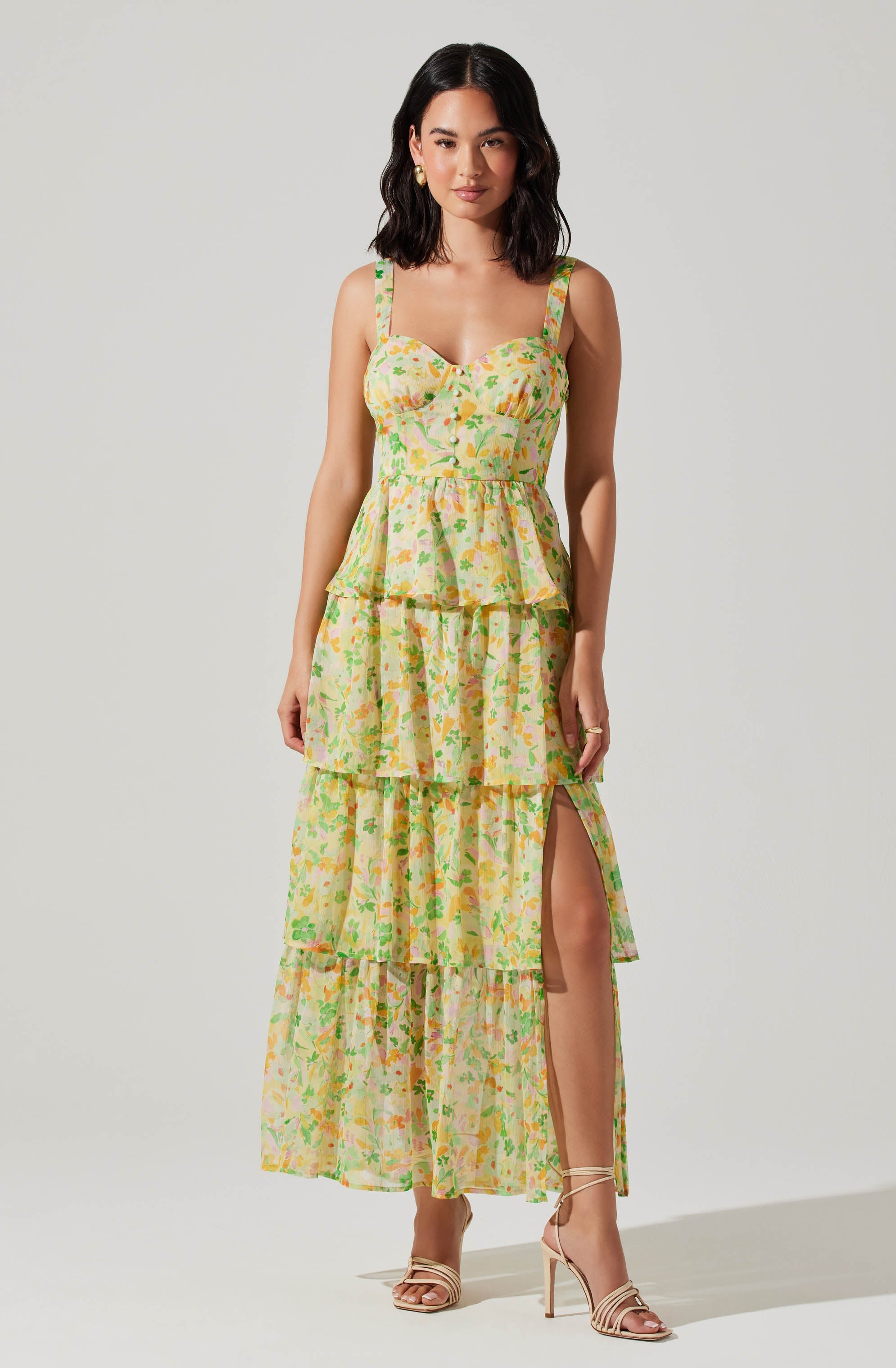Midsummer Floral Tiered Maxi Dress-Aljck
