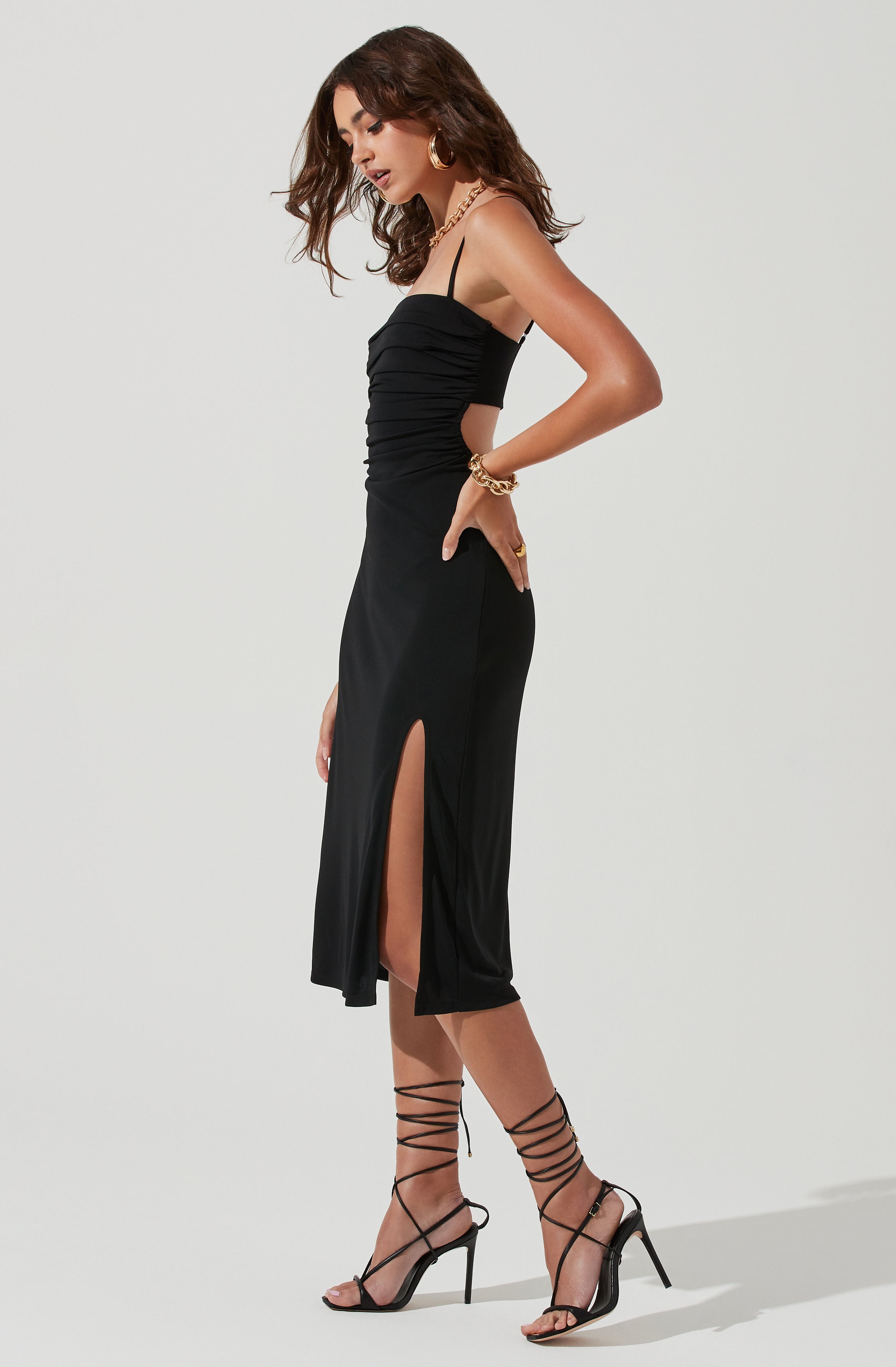 Geller Ruched Cutout Midi Dress-Aljck