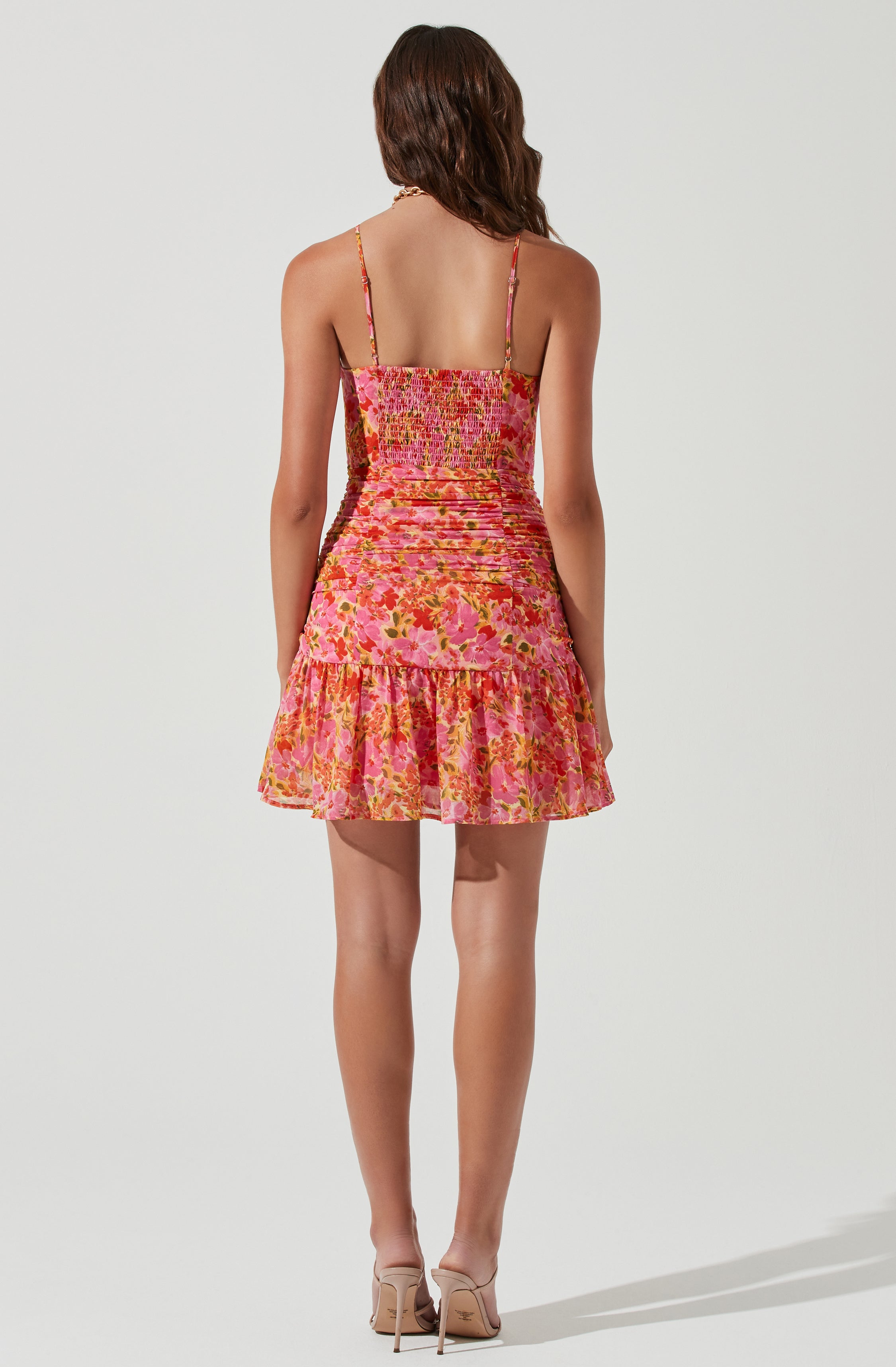 Meg Floral Ruched Mini Dress-Aljck