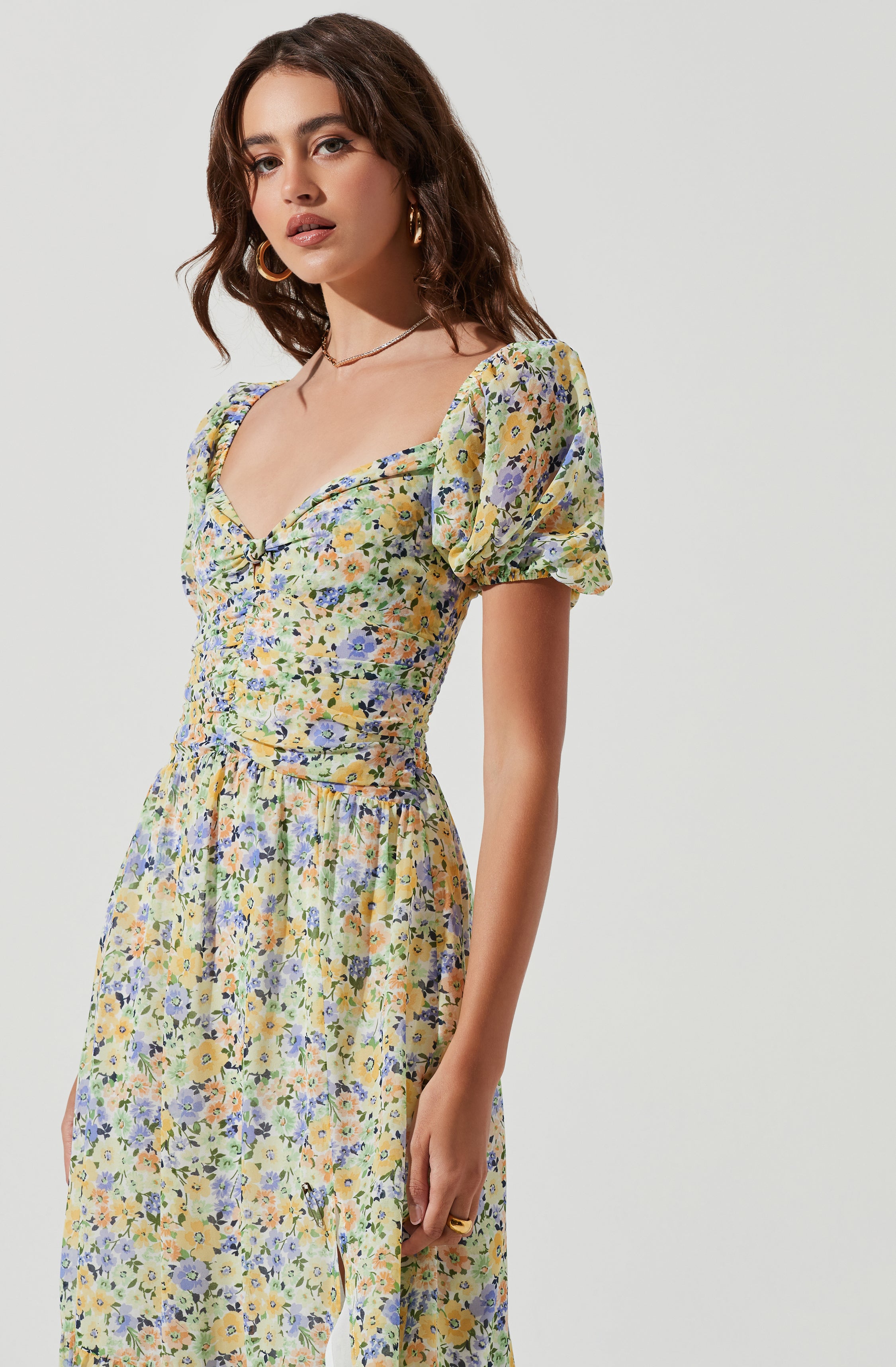 Irma Floral Puff Sleeve Midi Dress-Aljck