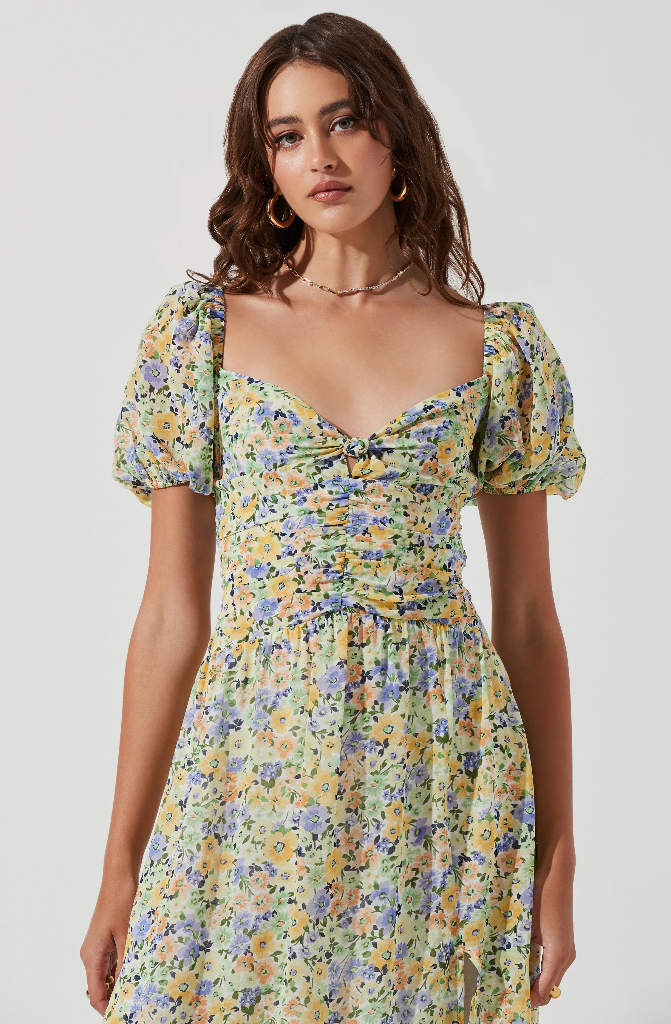 Irma Floral Puff Sleeve Midi Dress-Aljck