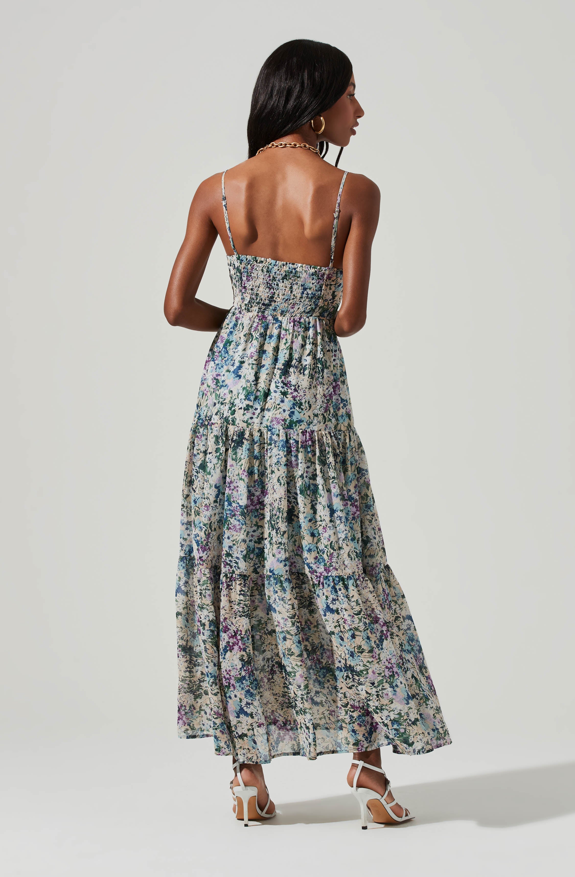 Brandy Floral Cinched Front Cutout Maxi Dress-Aljck