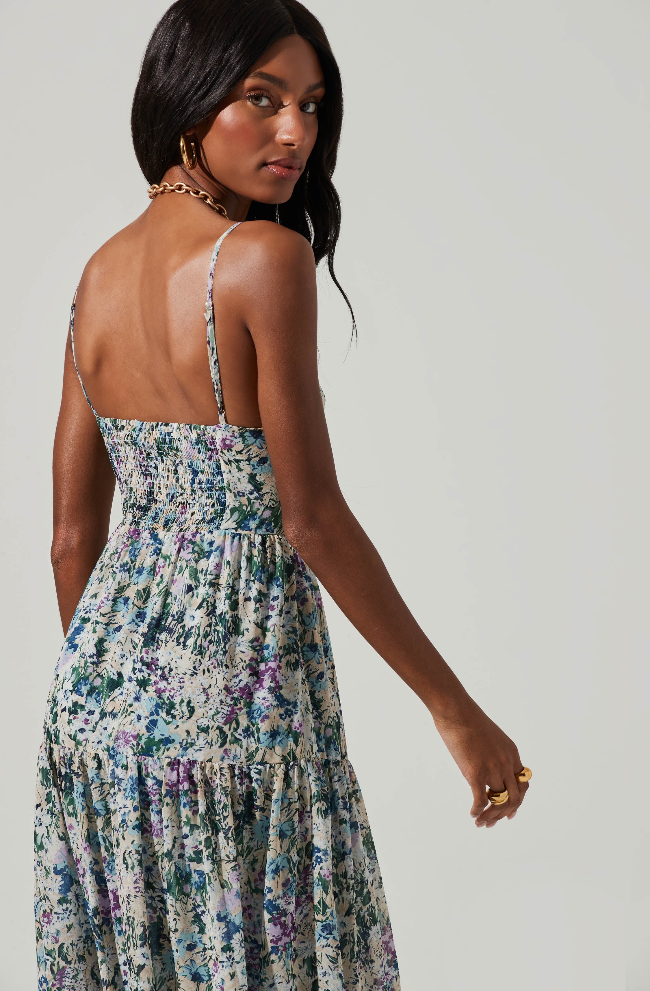 Brandy Floral Cinched Front Cutout Maxi Dress-Aljck