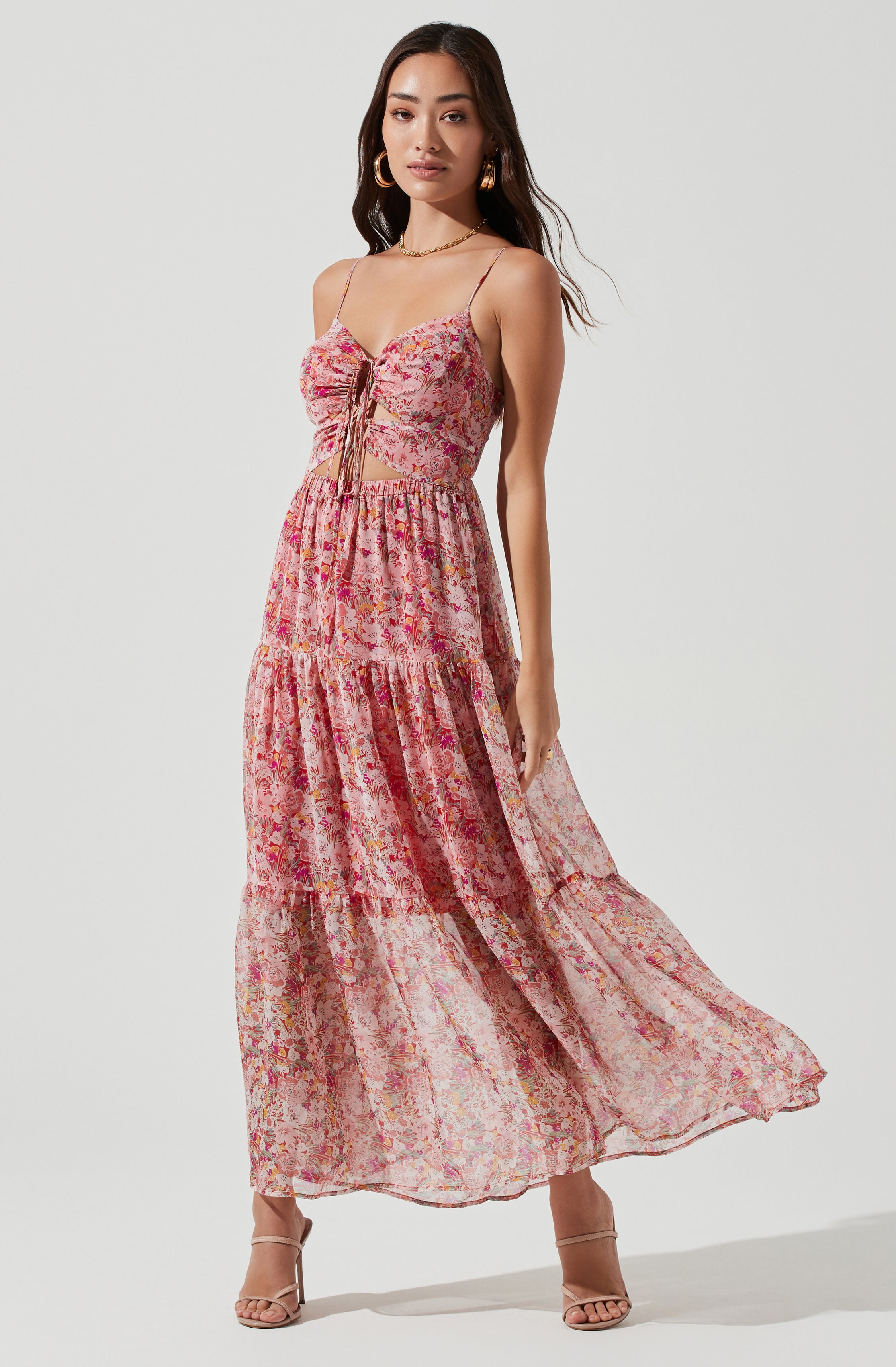 Brandy Floral Cinched Front Cutout Maxi Dress-Aljck
