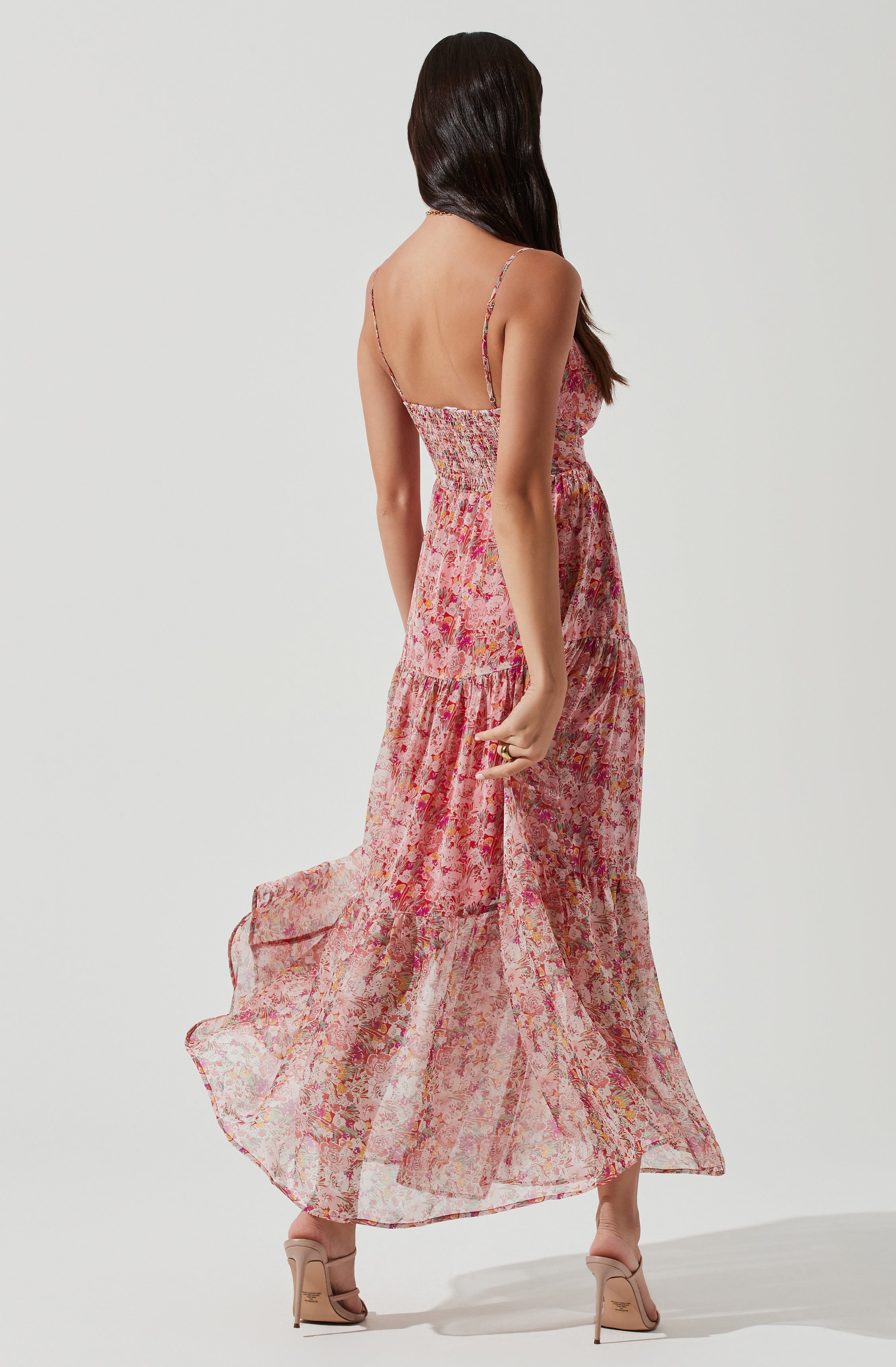 Brandy Floral Cinched Front Cutout Maxi Dress-Aljck