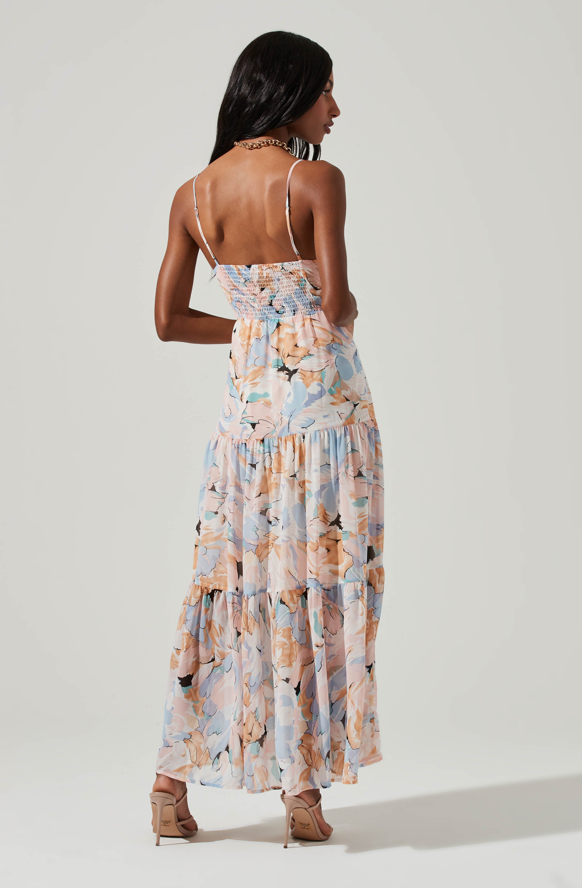 Brandy Floral Cinched Front Cutout Maxi Dress-Aljck