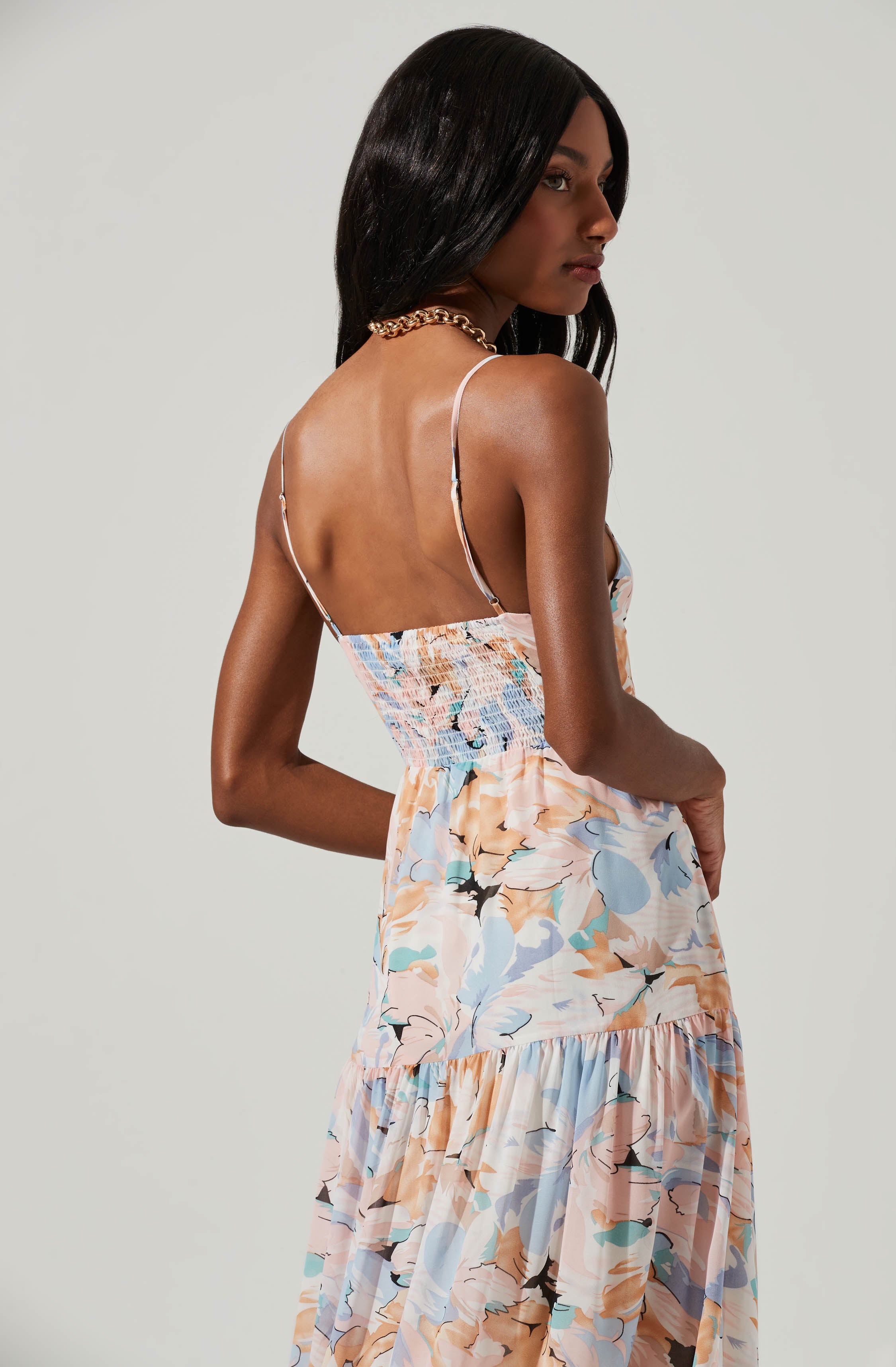 Brandy Floral Cinched Front Cutout Maxi Dress-Aljck