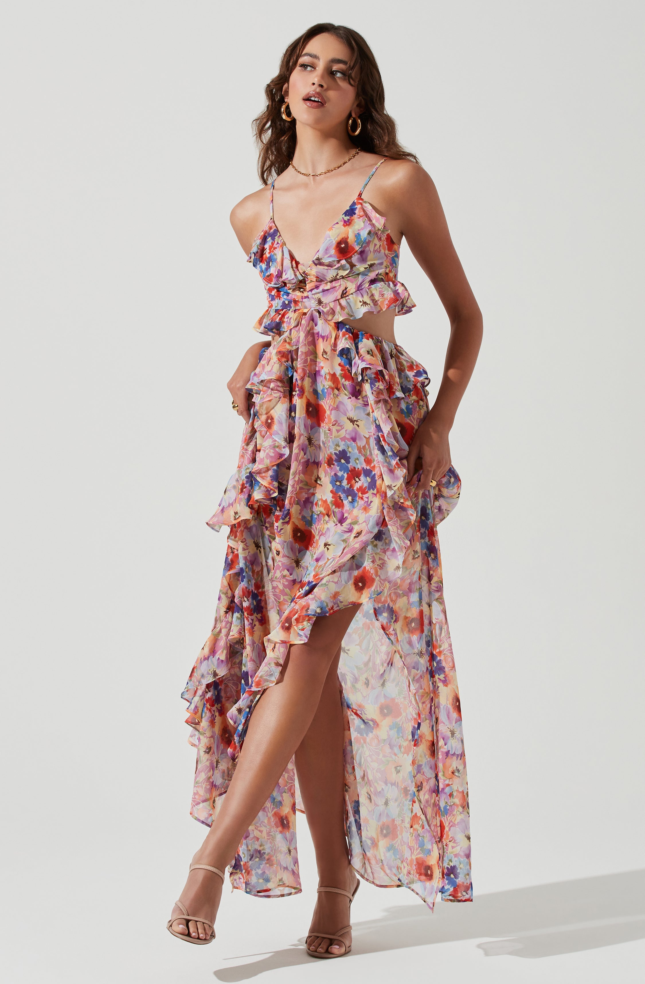 Palace Floral Cutout Maxi Dress-Aljck