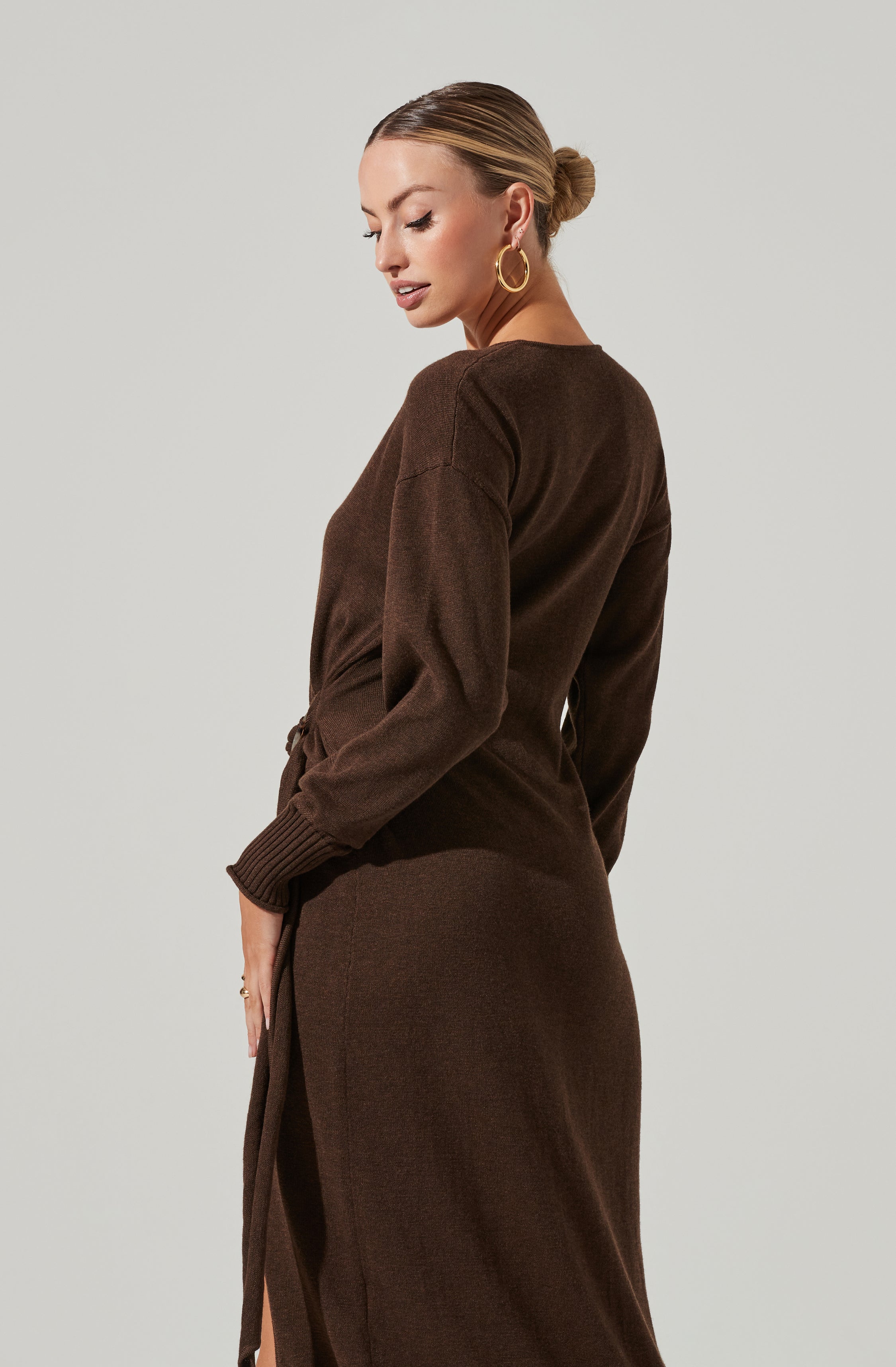 Mazzy Long Sleeve Wrap Midi Dress-Aljck