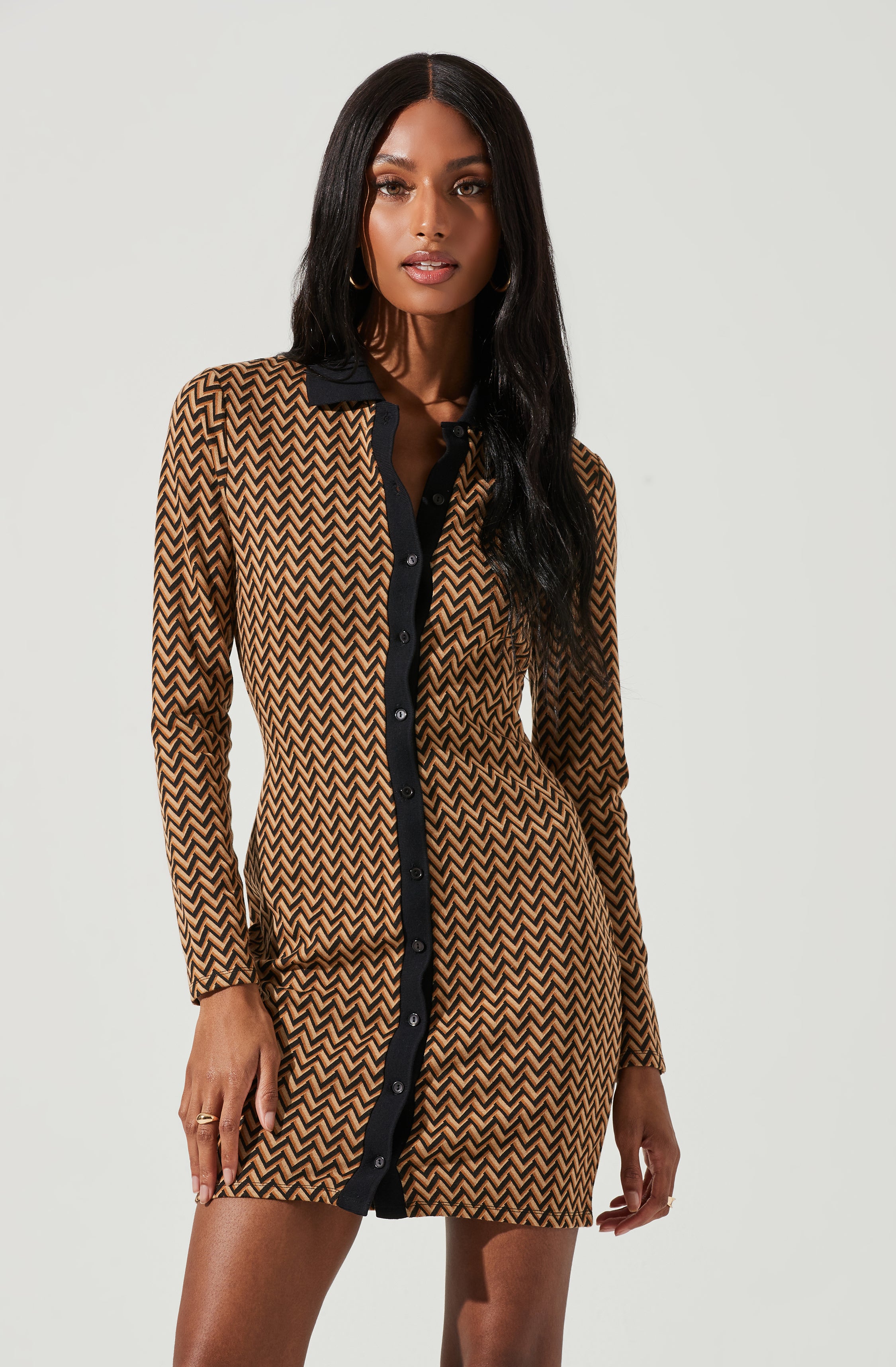 Kambrie Collared Chevron Mini Dress-Aljck