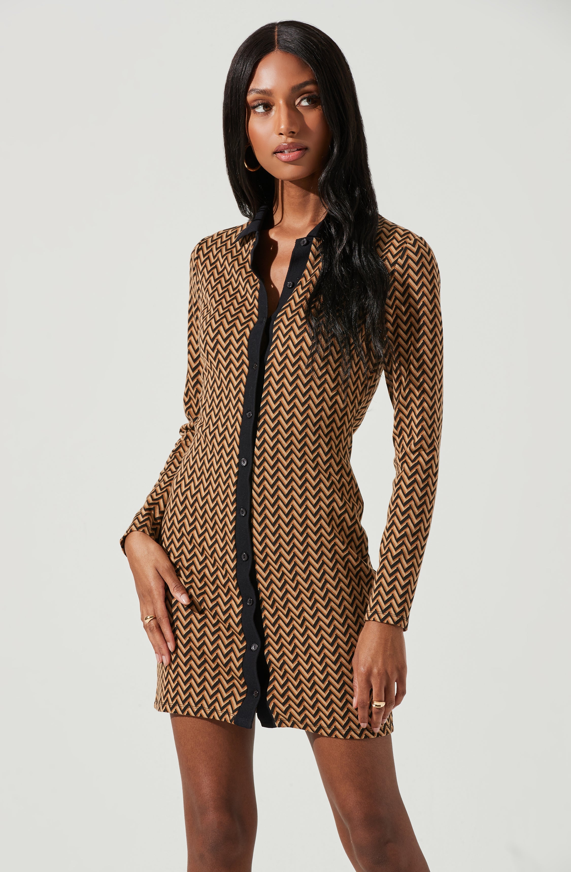 Kambrie Collared Chevron Mini Dress-Aljck