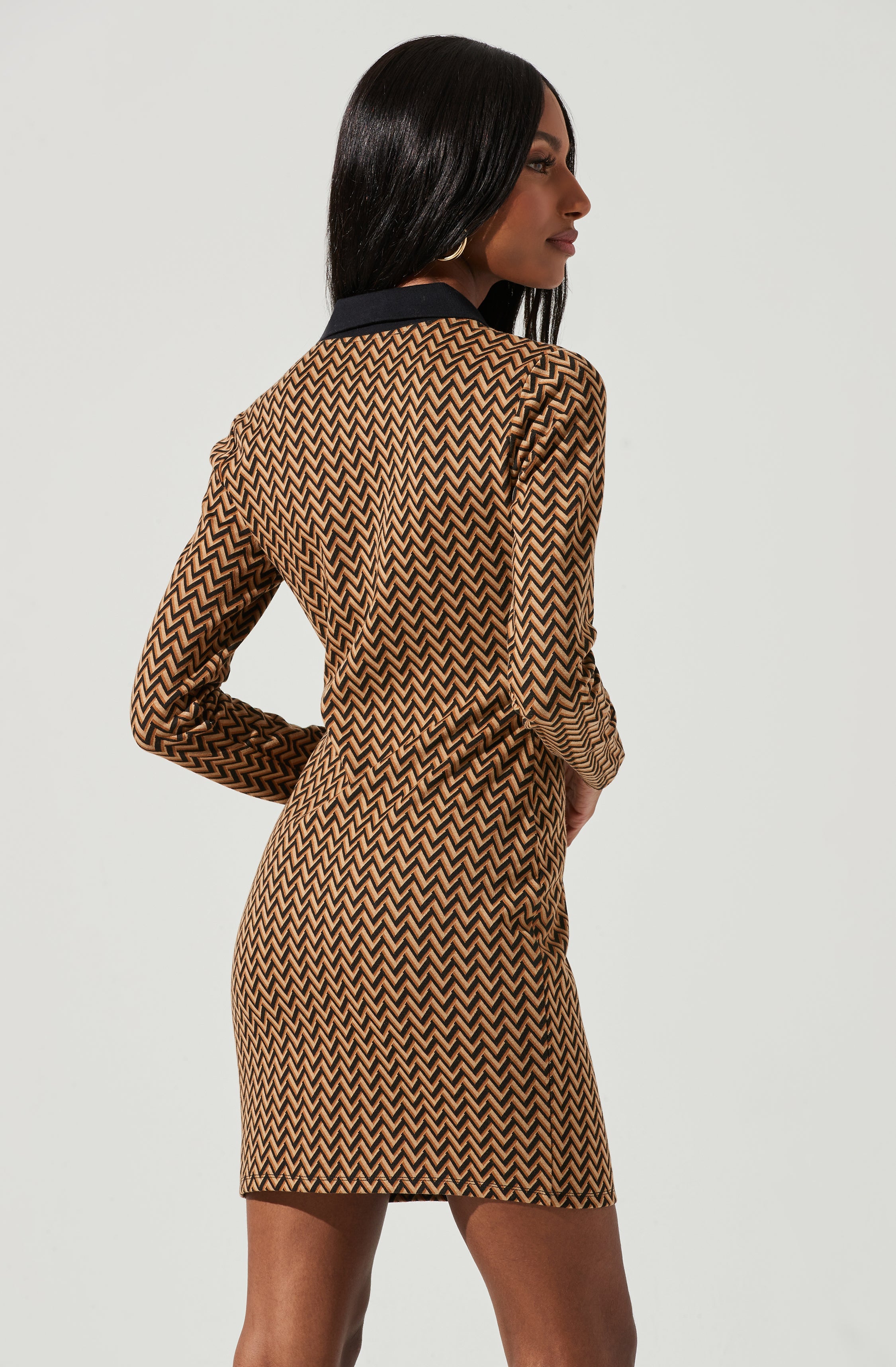 Kambrie Collared Chevron Mini Dress-Aljck