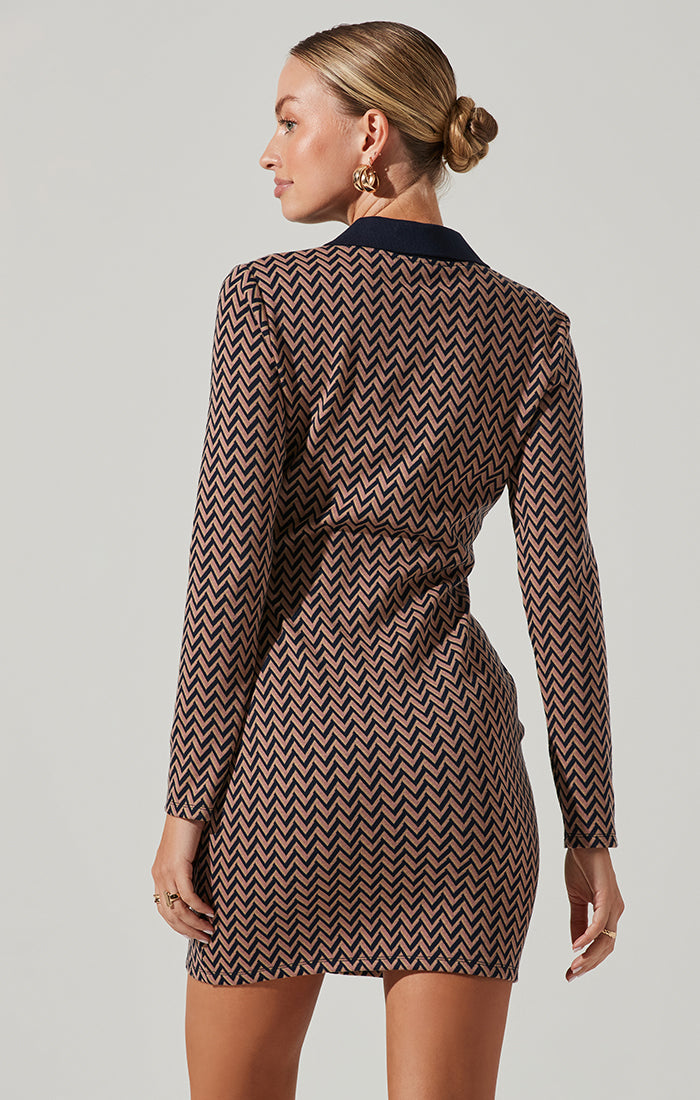 Kambrie Collared Chevron Mini Dress-Aljck