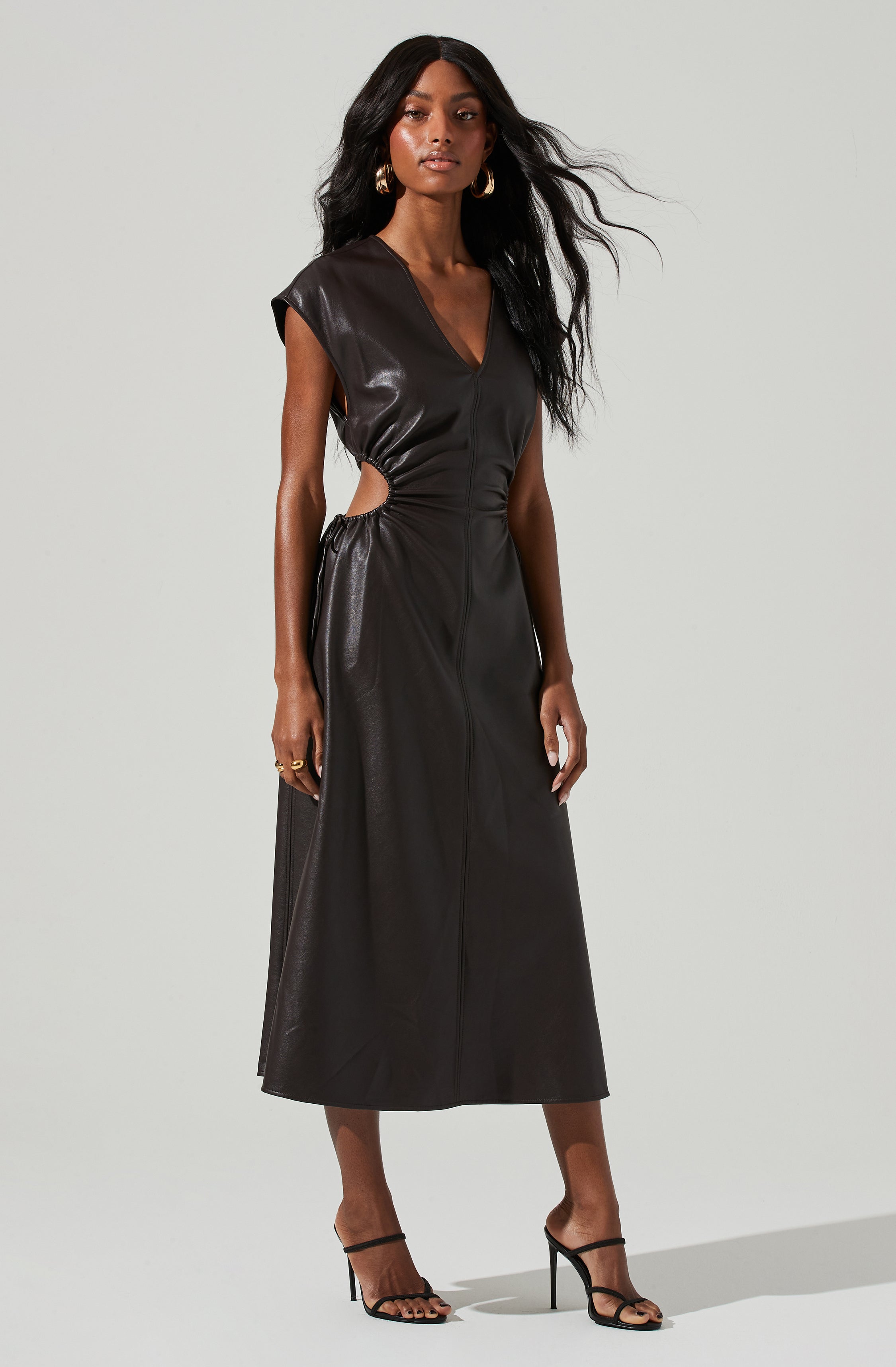 Miranda Faux Leather Cutout Midi Dress-Aljck