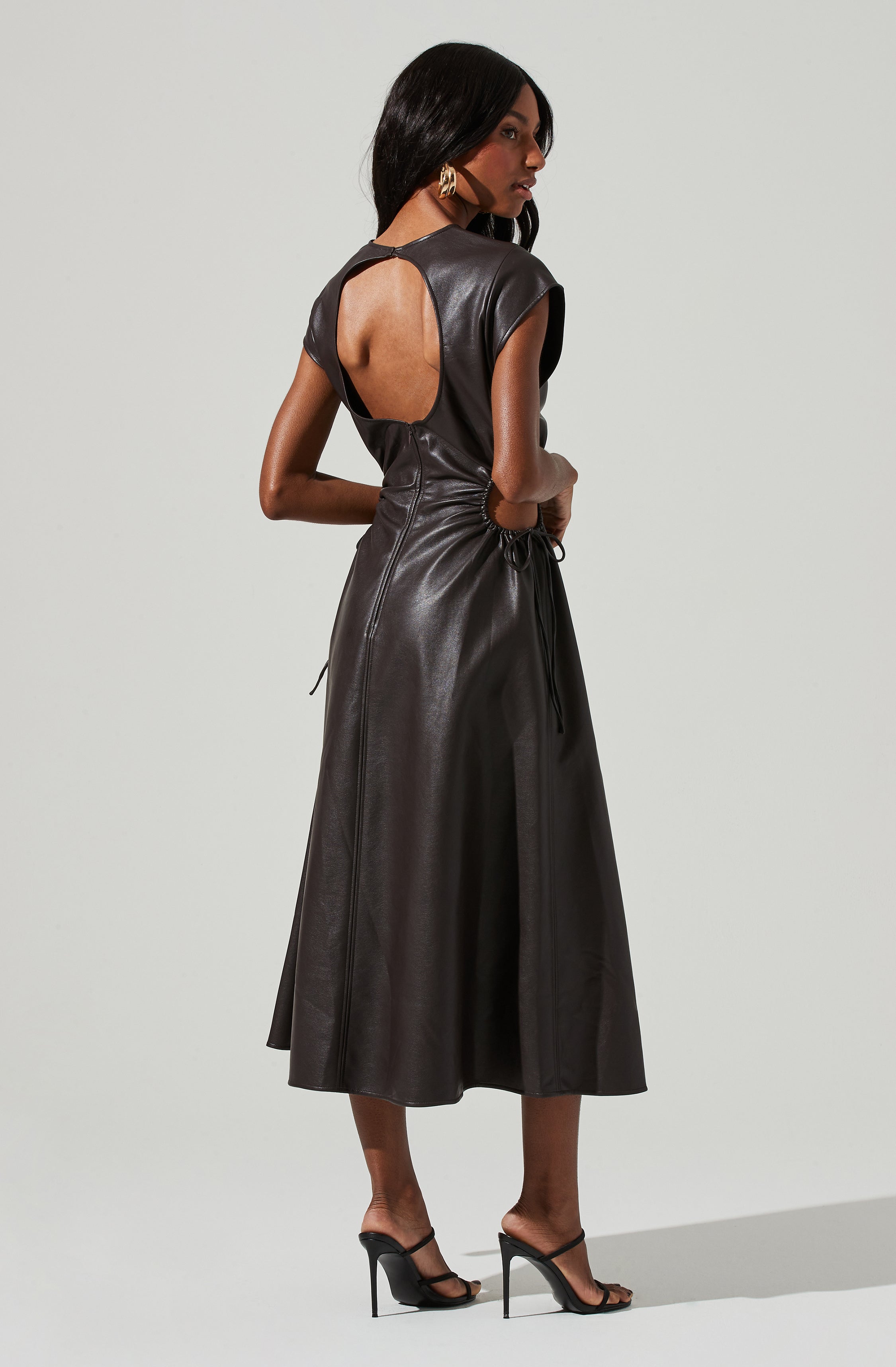 Miranda Faux Leather Cutout Midi Dress-Aljck