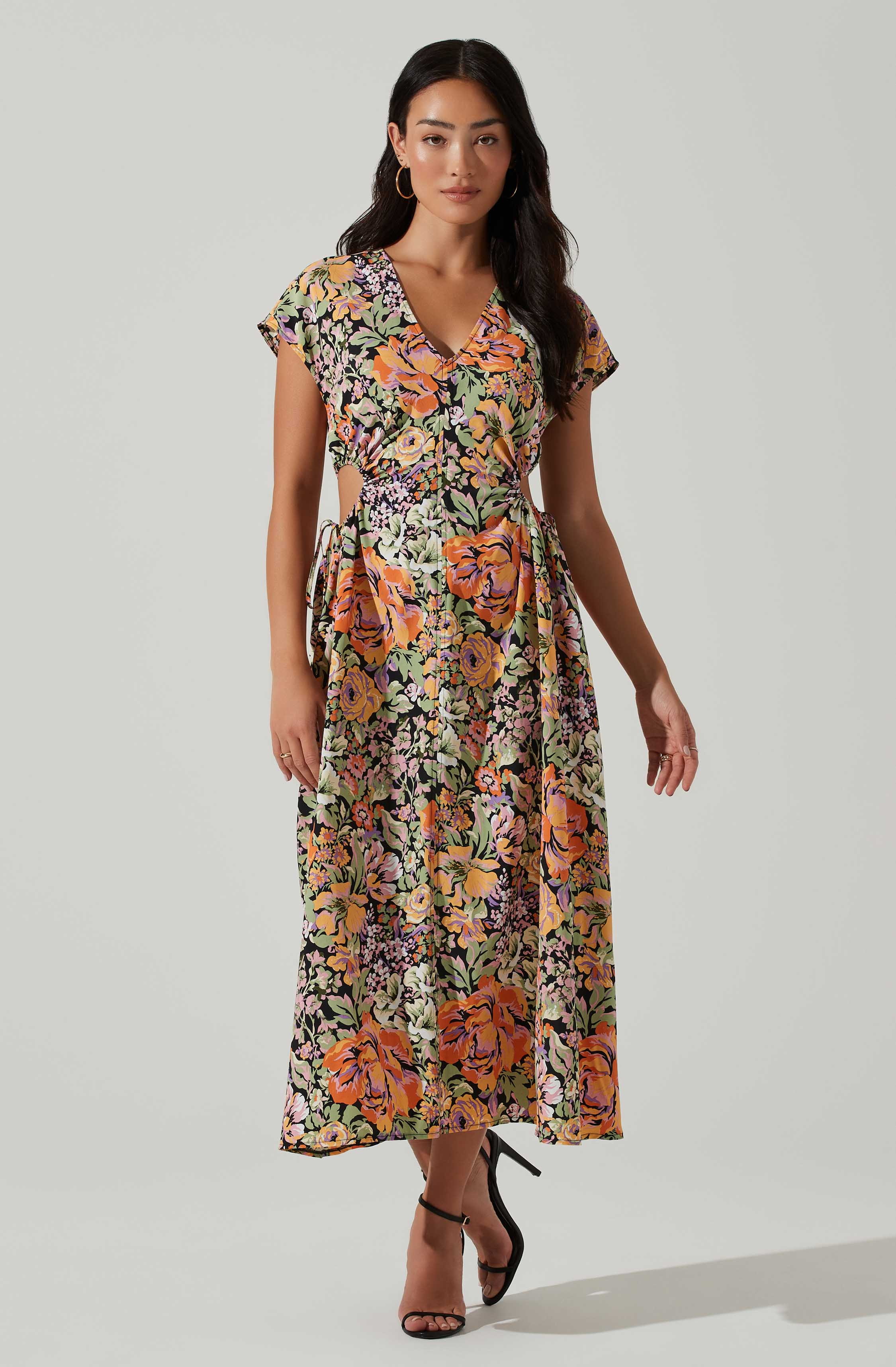 Miranda Floral Print Midi Dress-Aljck