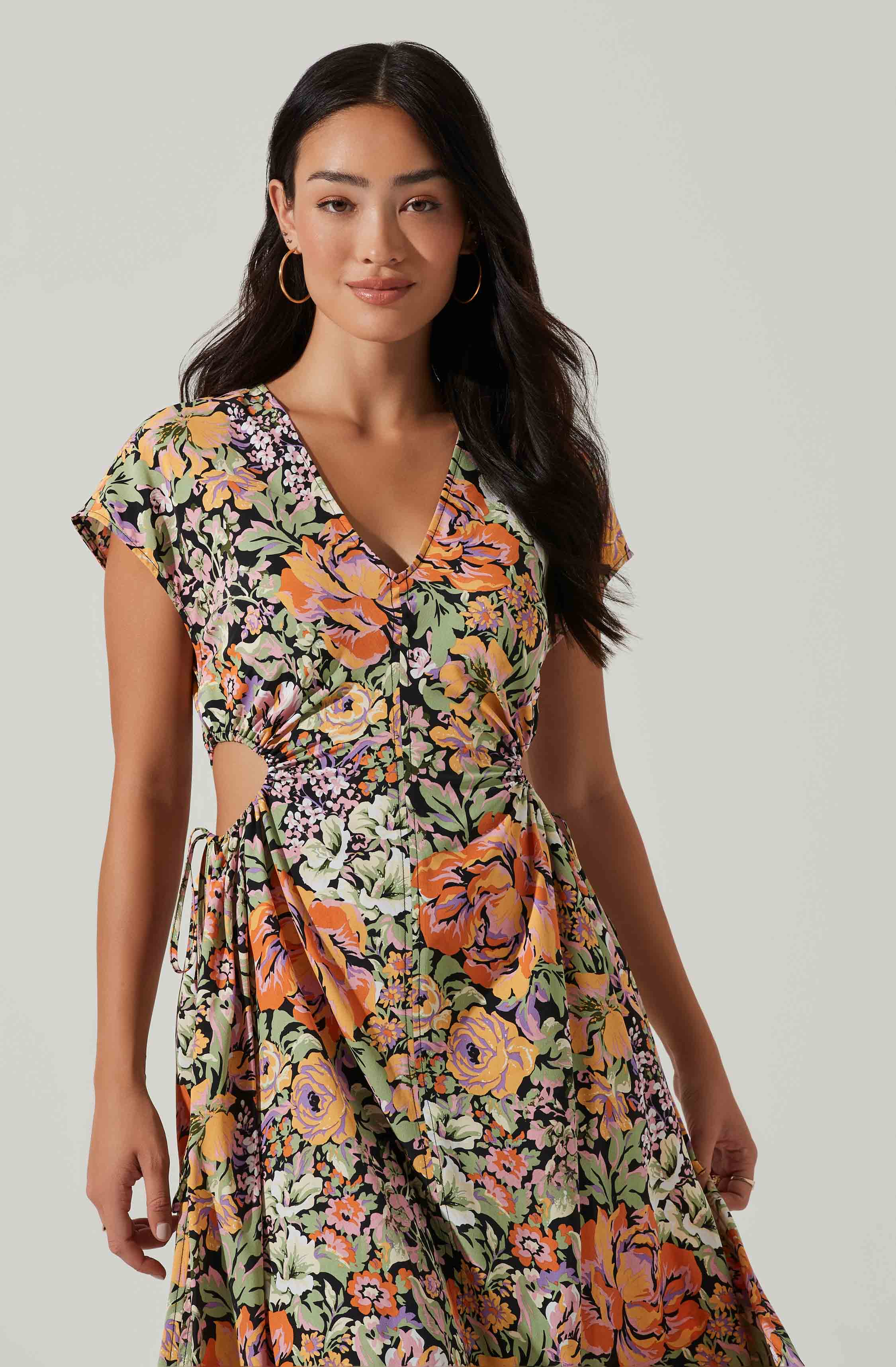 Miranda Floral Print Midi Dress-Aljck