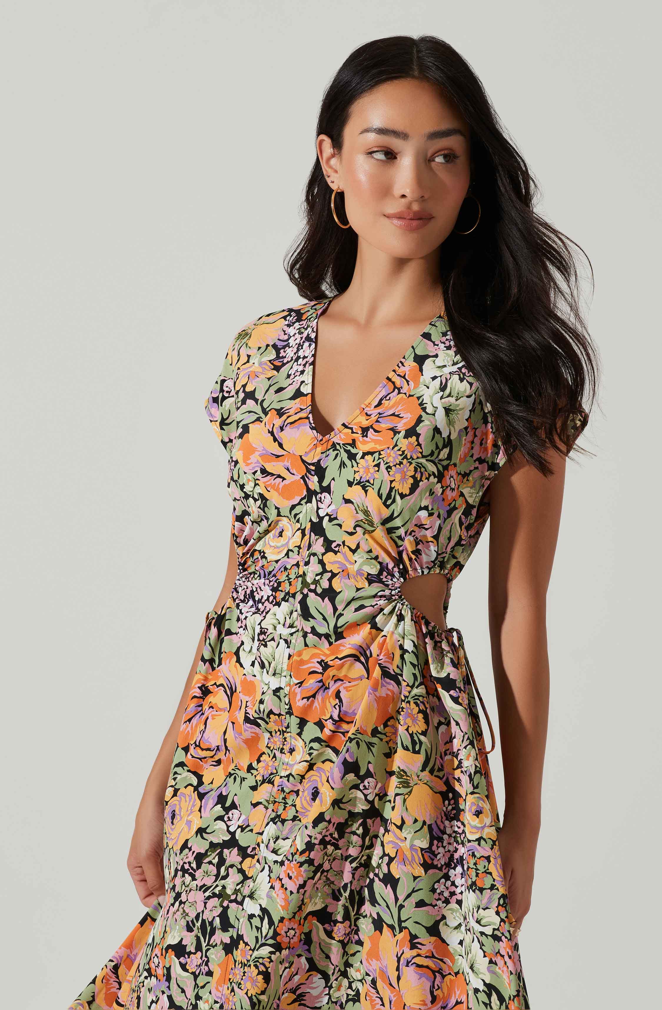 Miranda Floral Print Midi Dress-Aljck