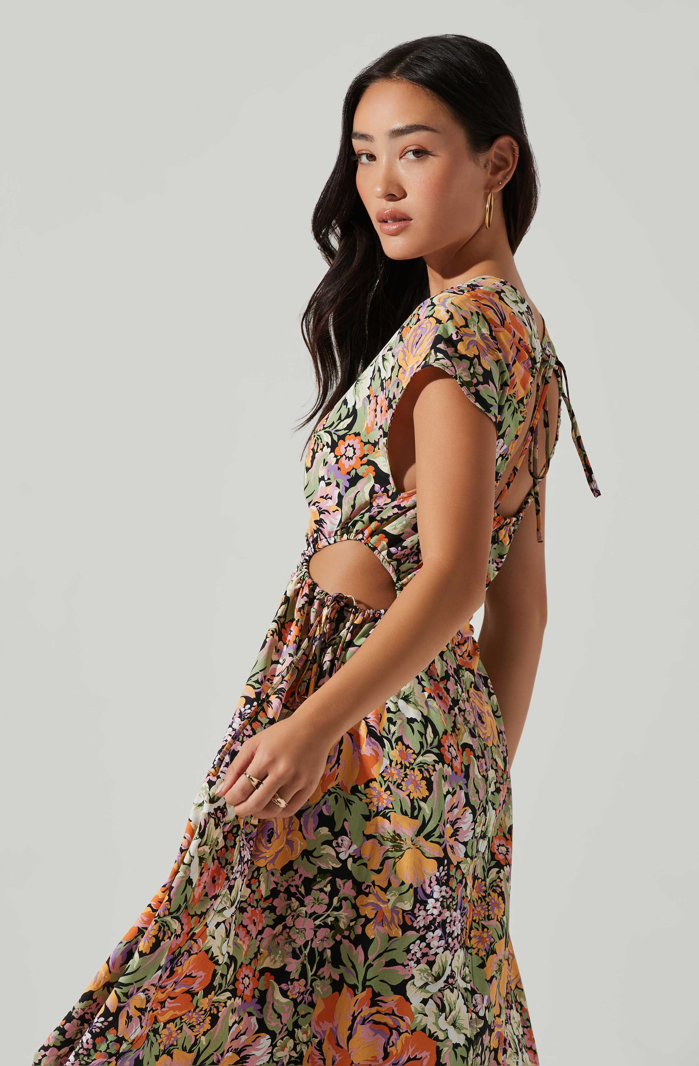 Miranda Floral Print Midi Dress-Aljck