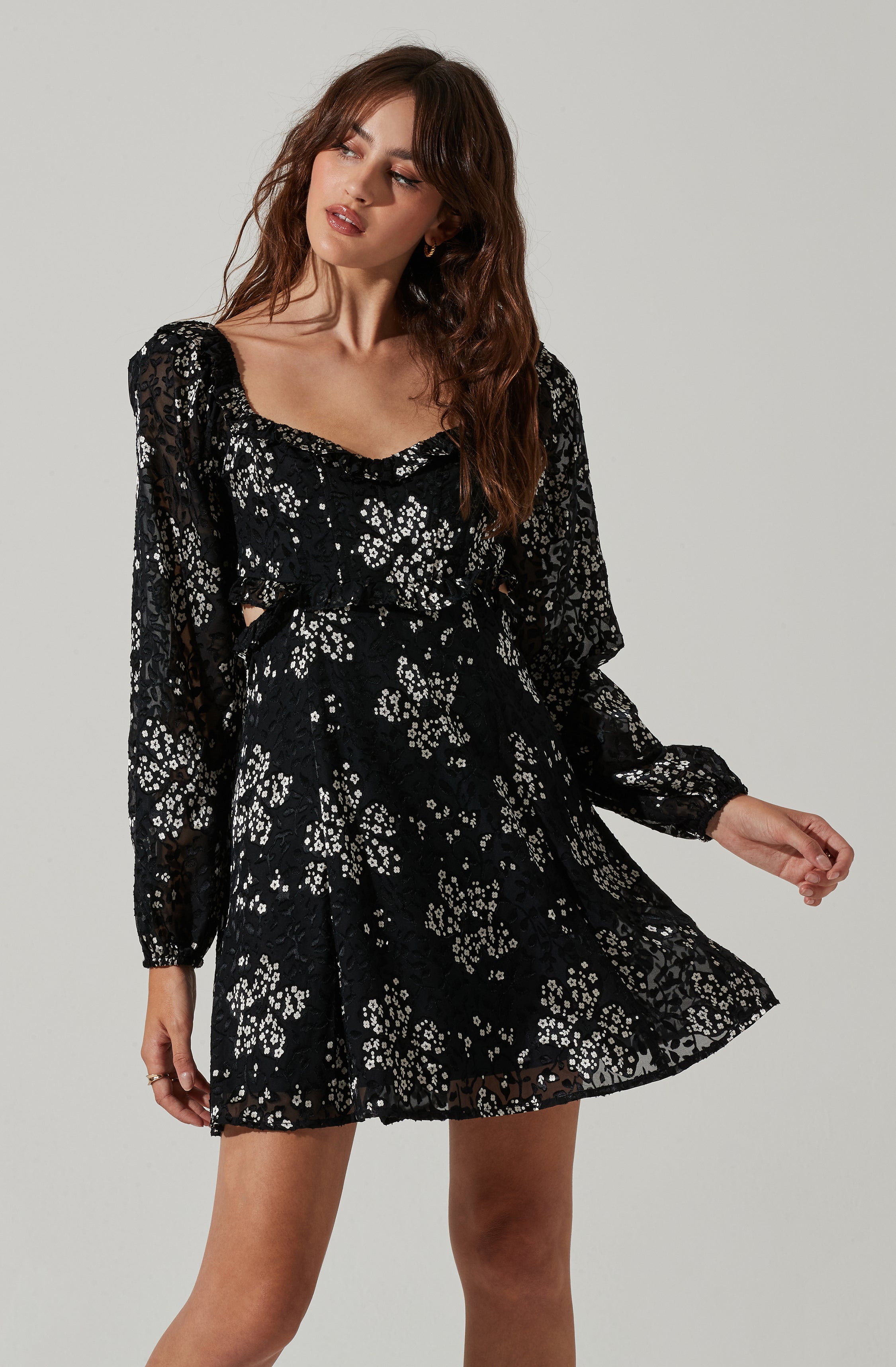 Avila Floral Cutout Mini Dress-Aljck
