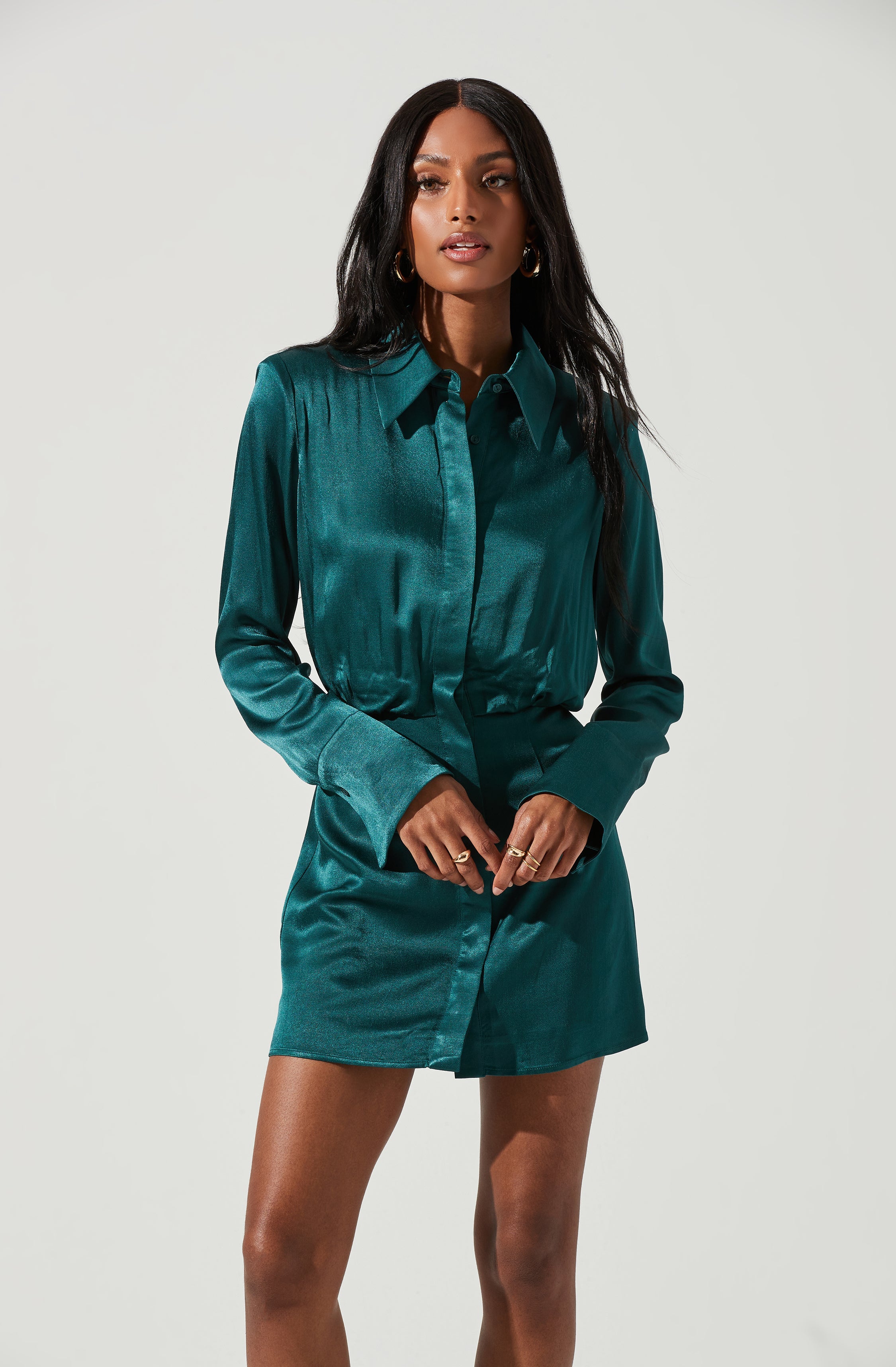 Ruth Satin Shirt Mini Dress-Aljck