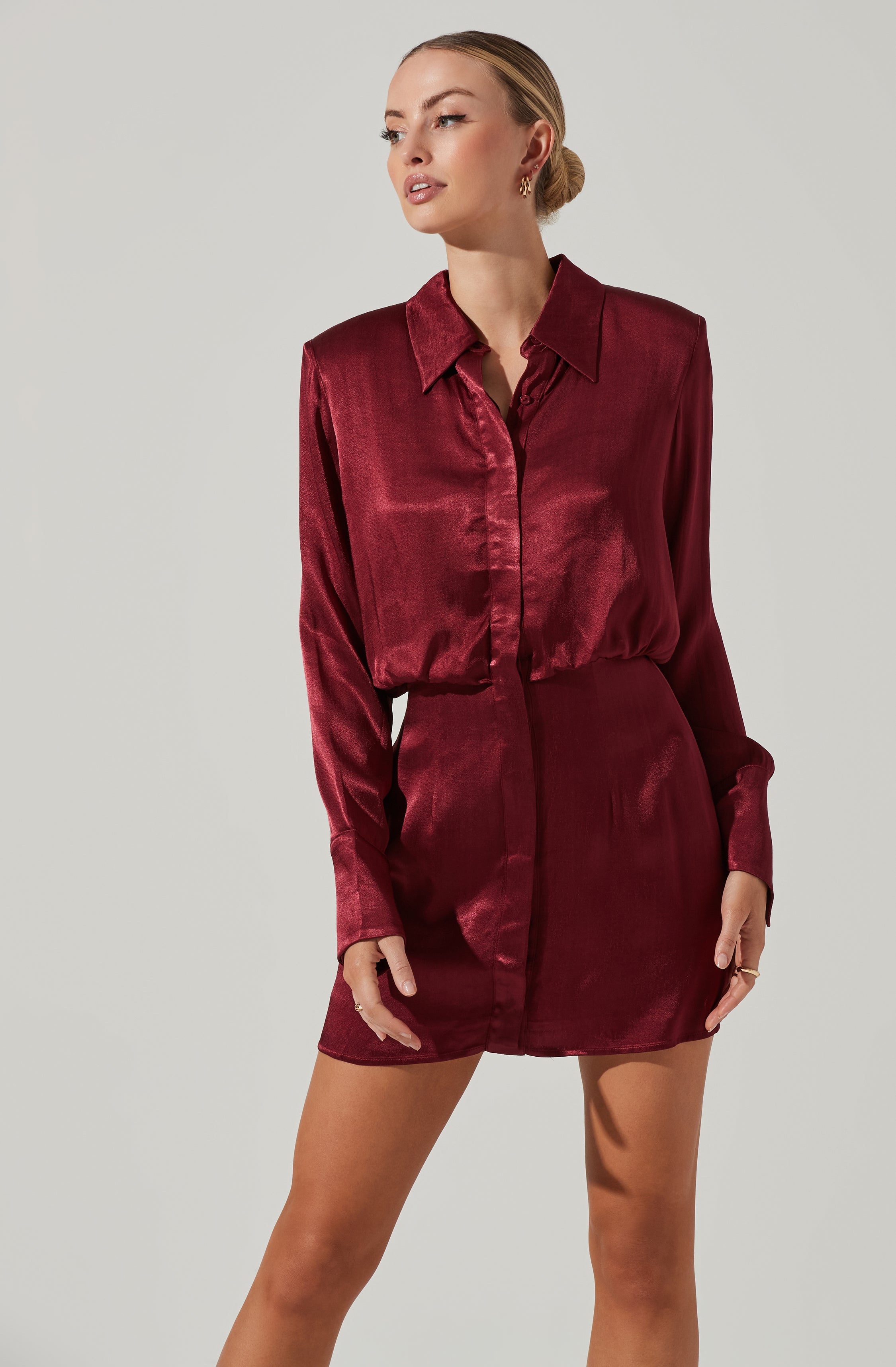 Ruth Satin Shirt Mini Dress-Aljck