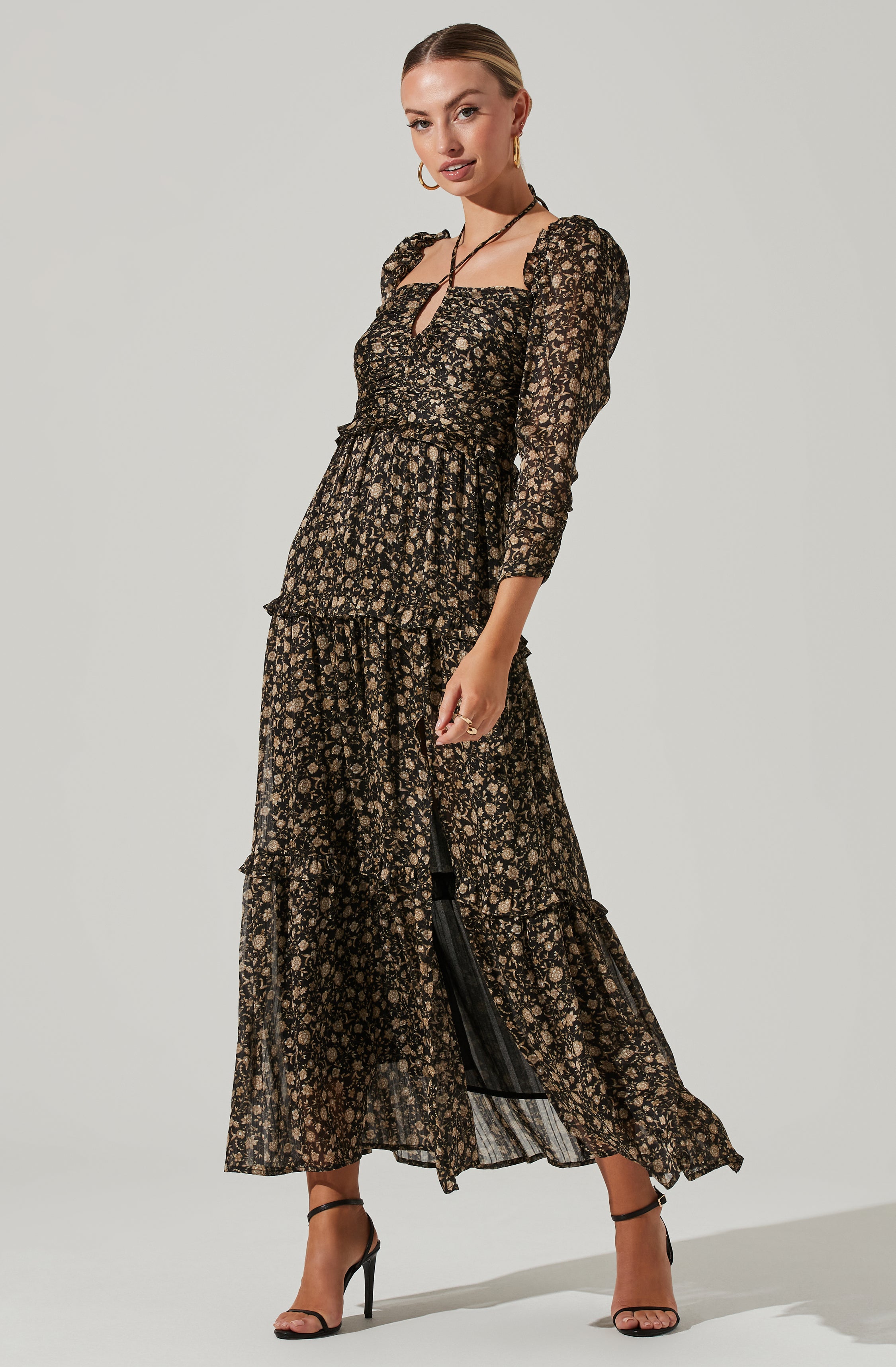 Lovestruck Floral Halter Maxi Dress-Aljck
