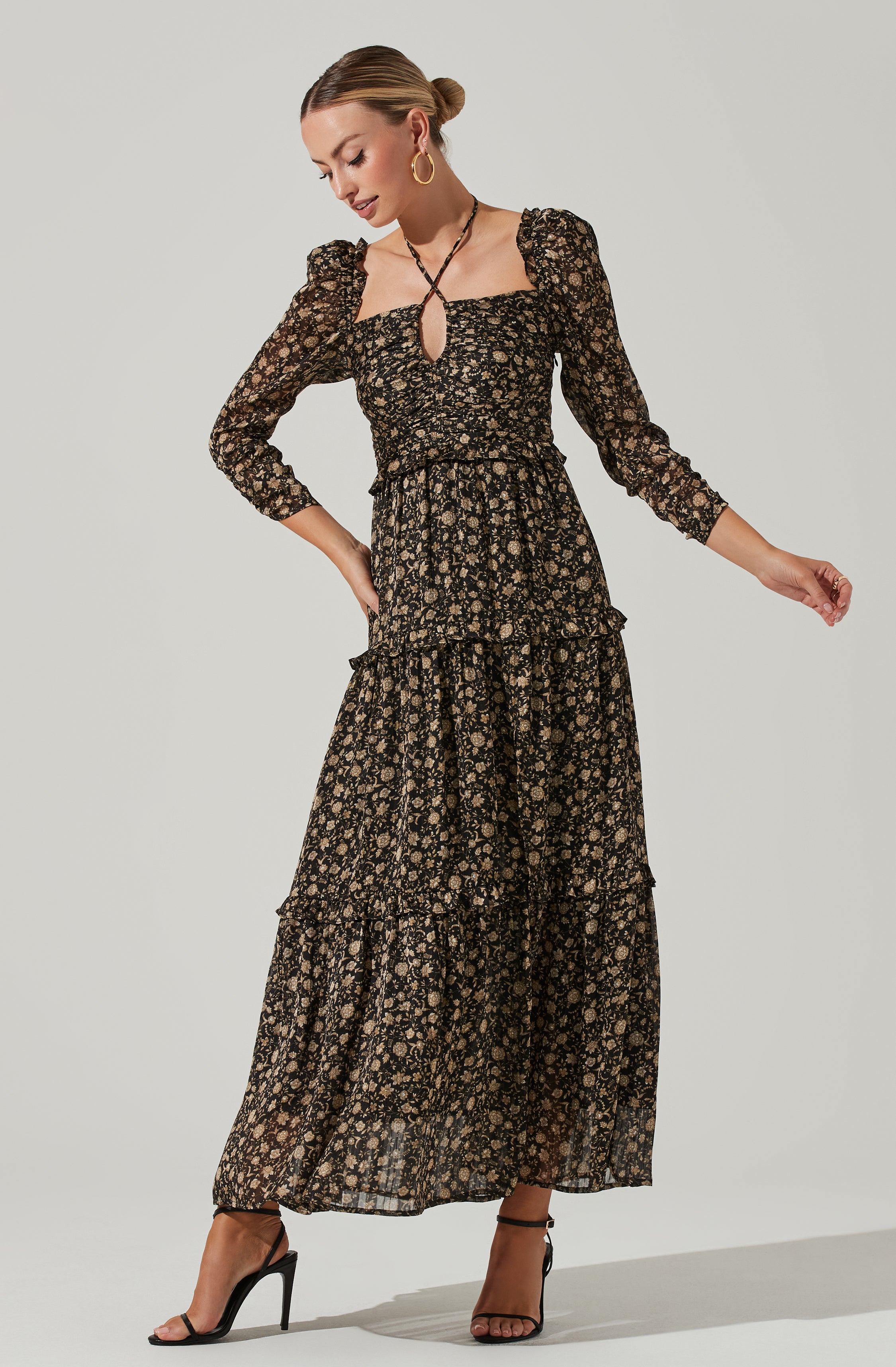 Lovestruck Floral Halter Maxi Dress-Aljck