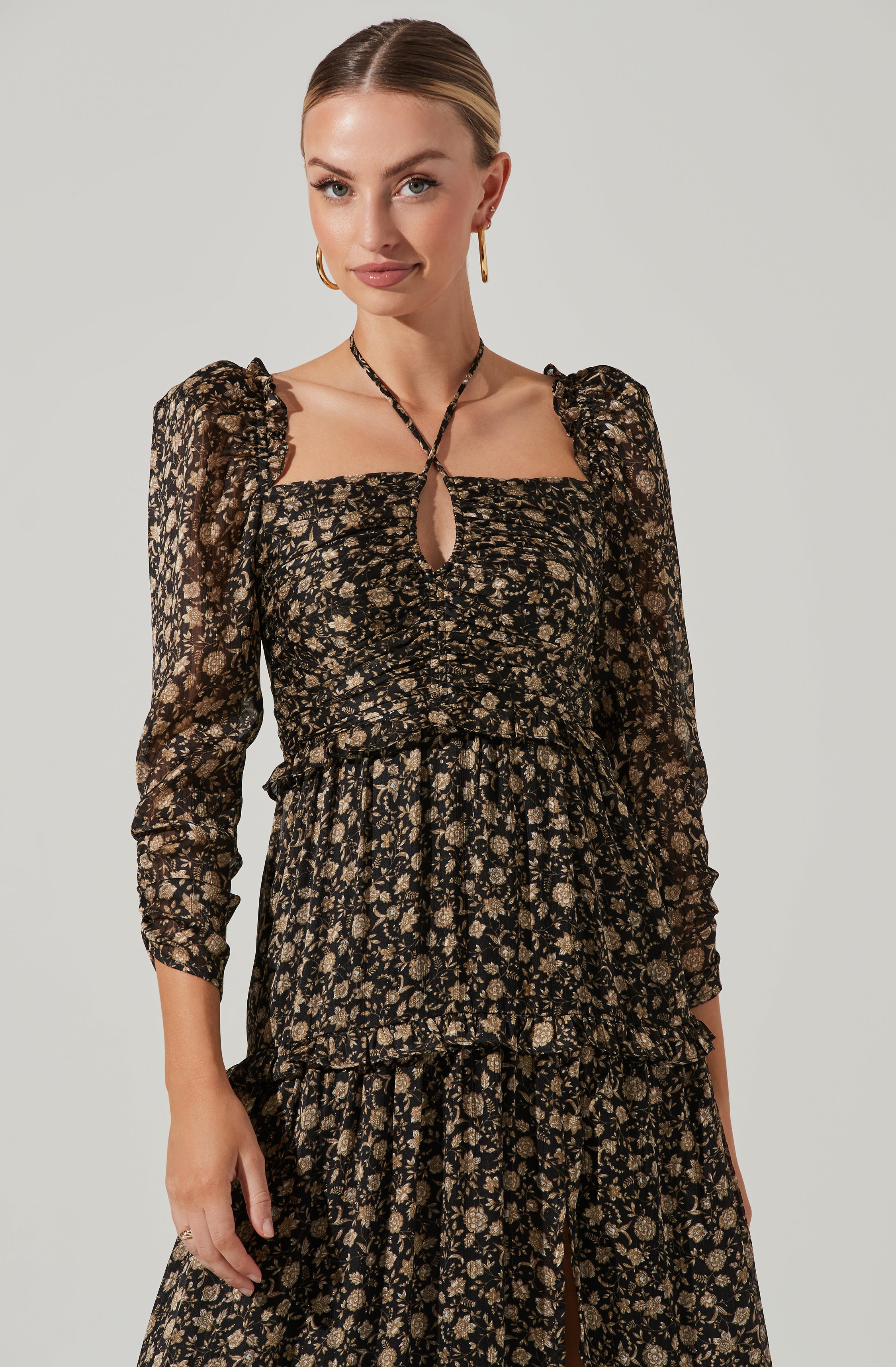 Lovestruck Floral Halter Maxi Dress-Aljck