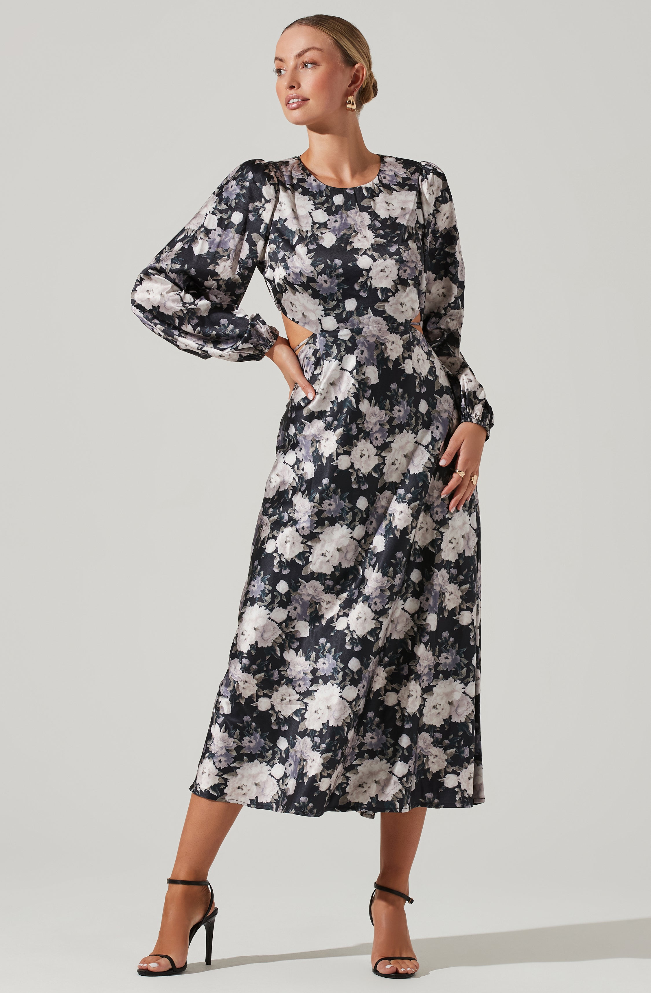 Quinn Floral Cutout Midi Dress-Aljck