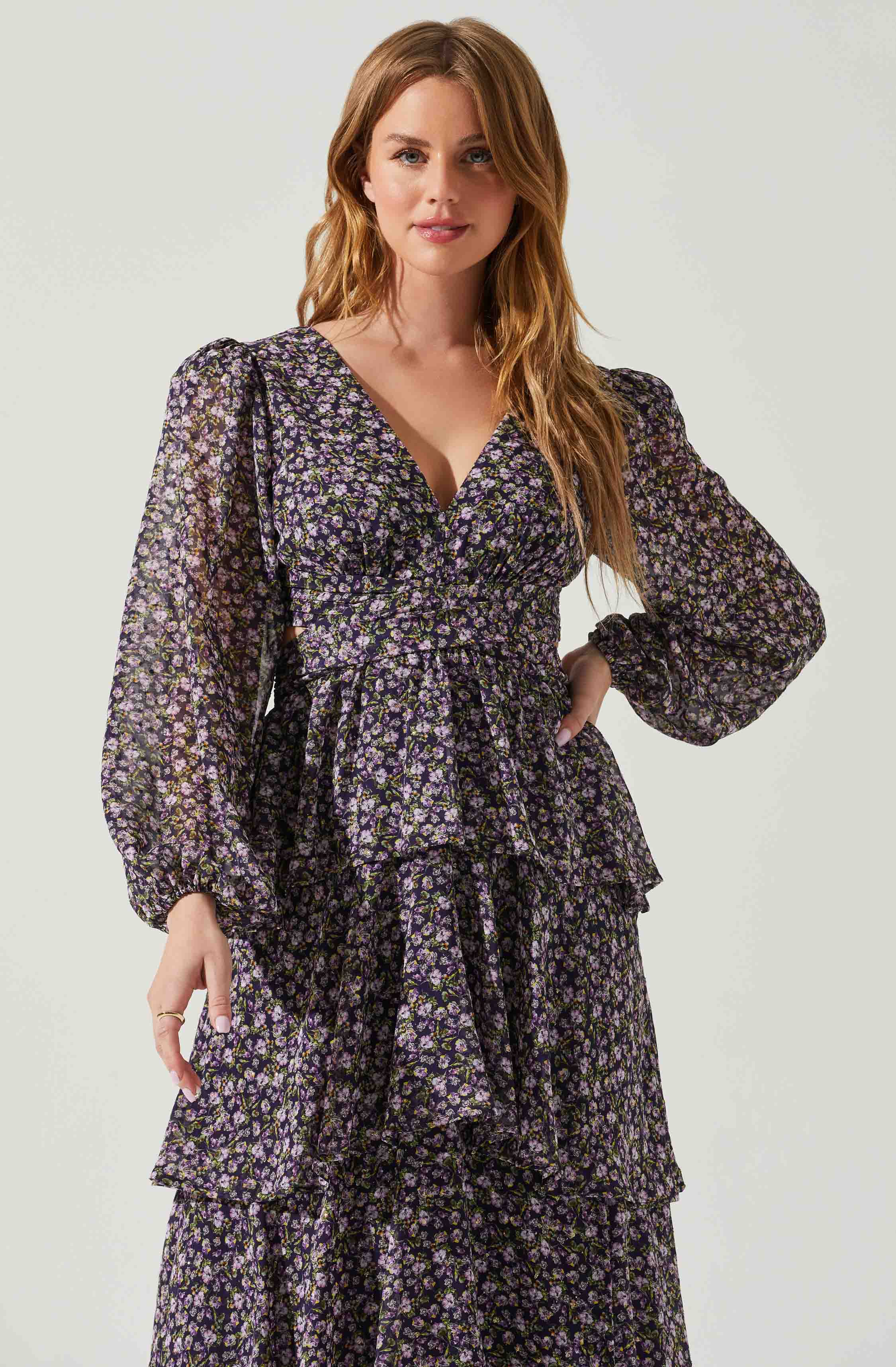 Anora Floral Tiered Maxi Dress-Aljck