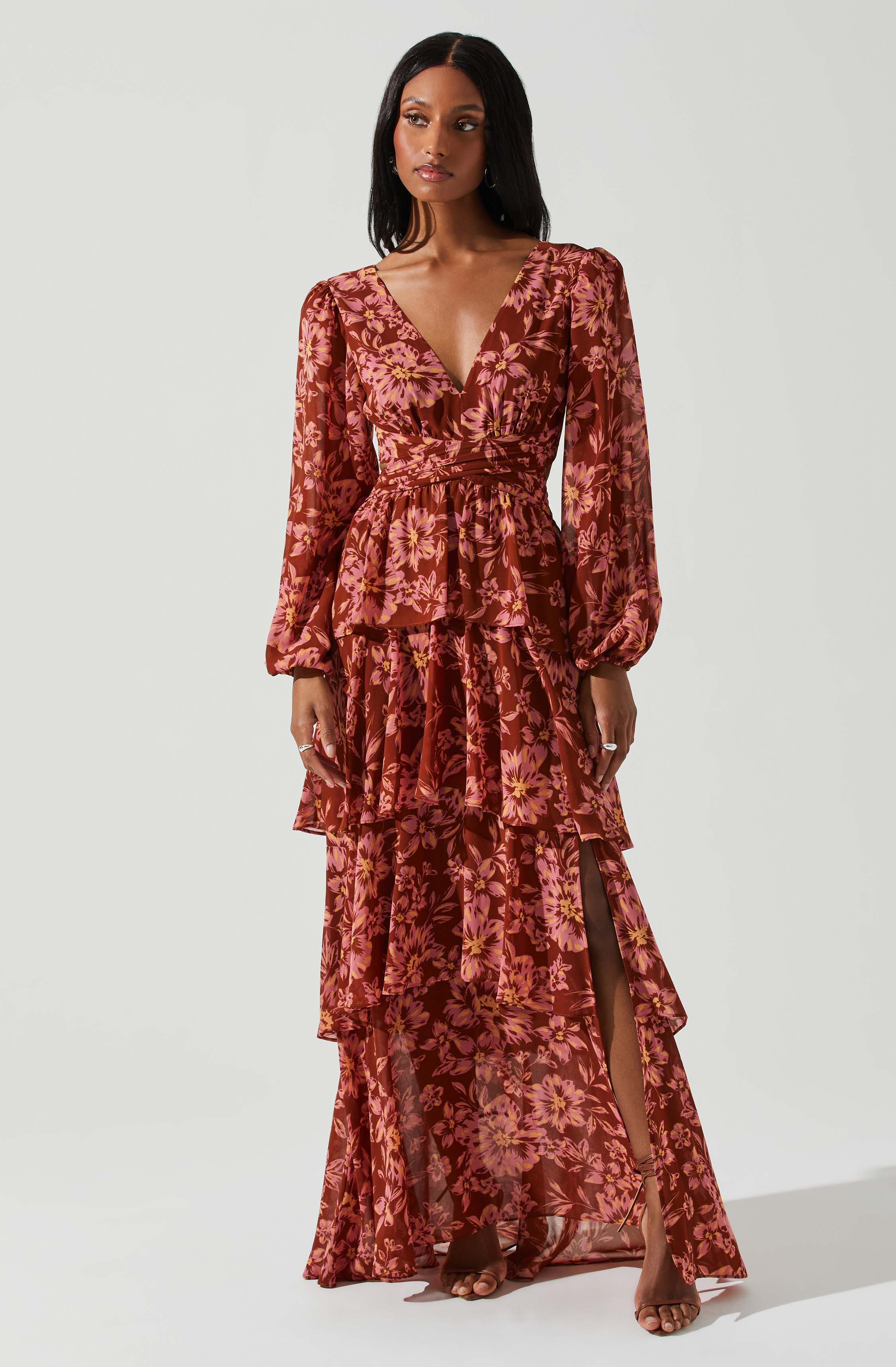 Anora Floral Tiered Maxi Dress-Aljck