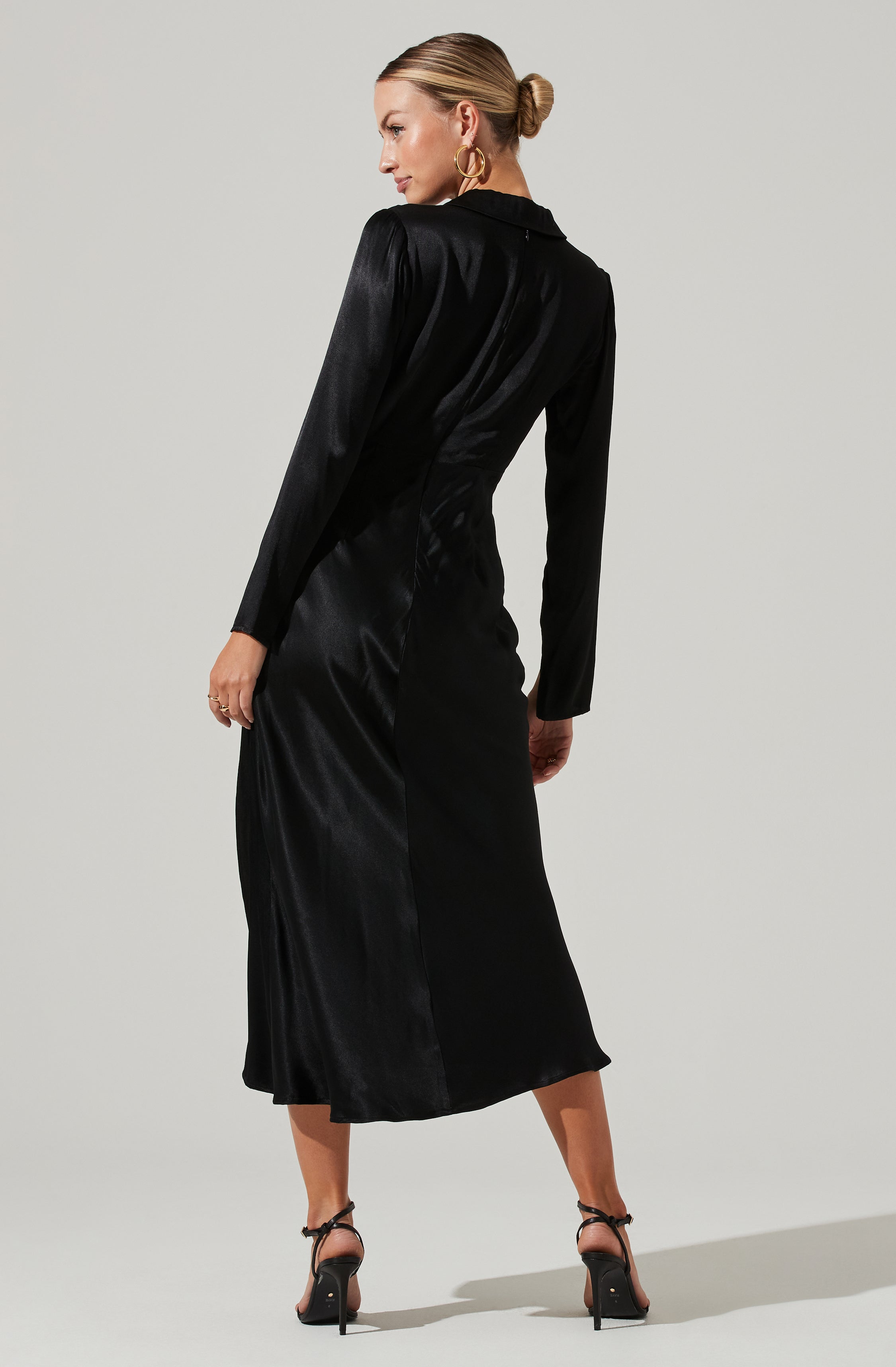 Wanda Satin Cutout Long Sleeve Midi Dress-Aljck