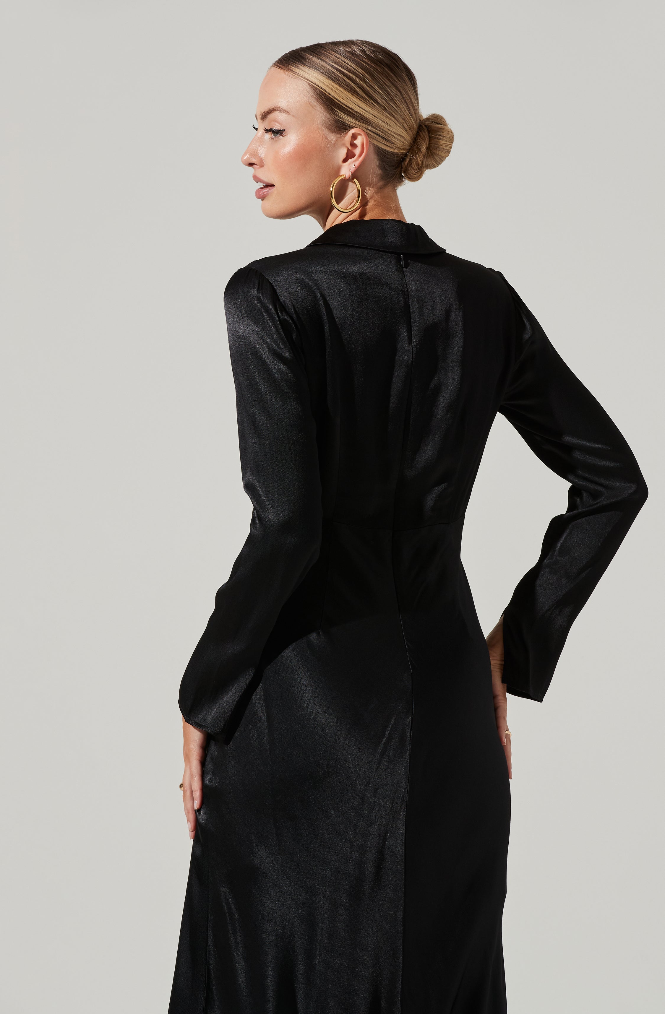 Wanda Satin Cutout Long Sleeve Midi Dress-Aljck