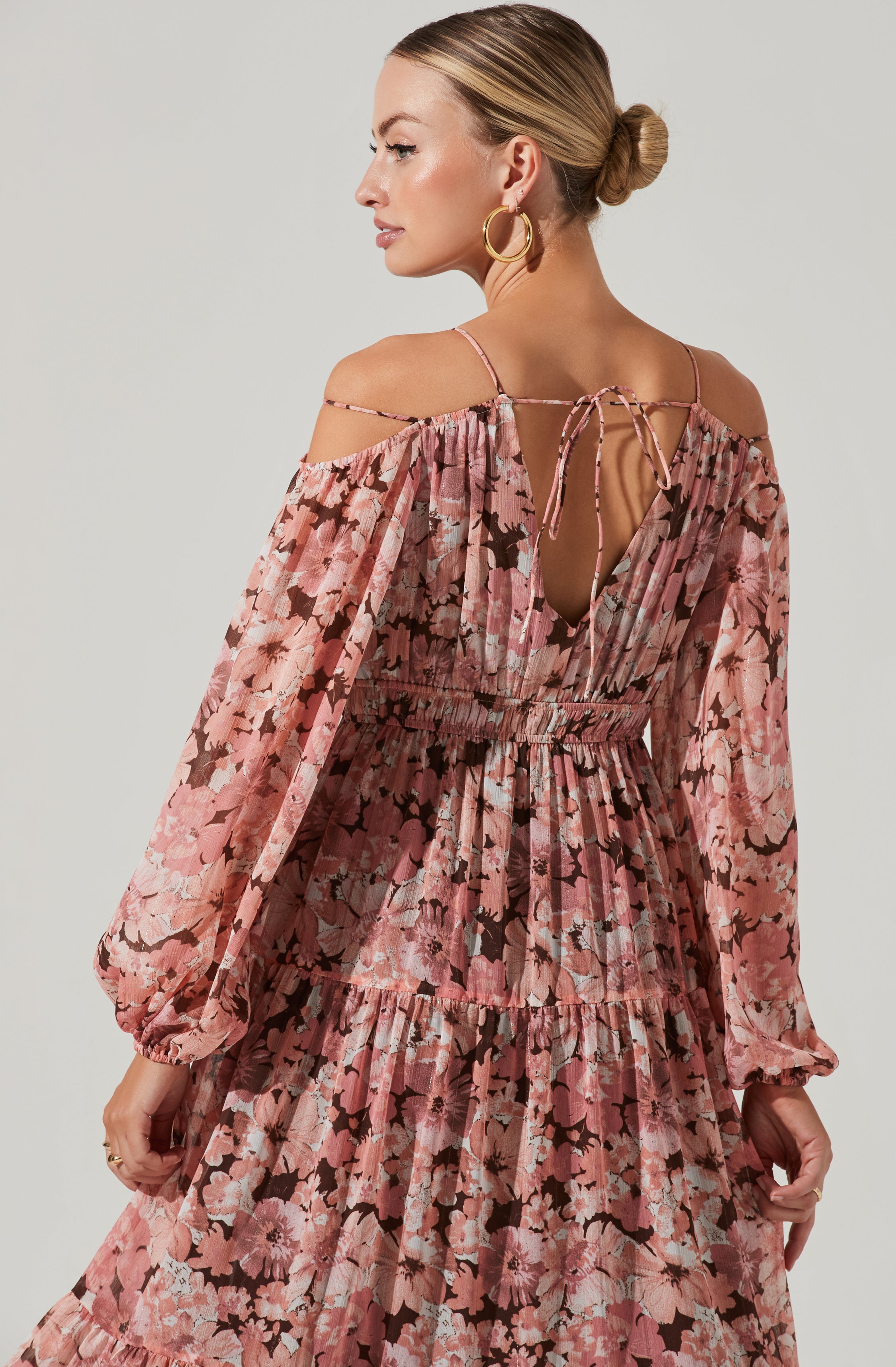 Ciri Floral Cold Shoulder Midi Dress-Aljck