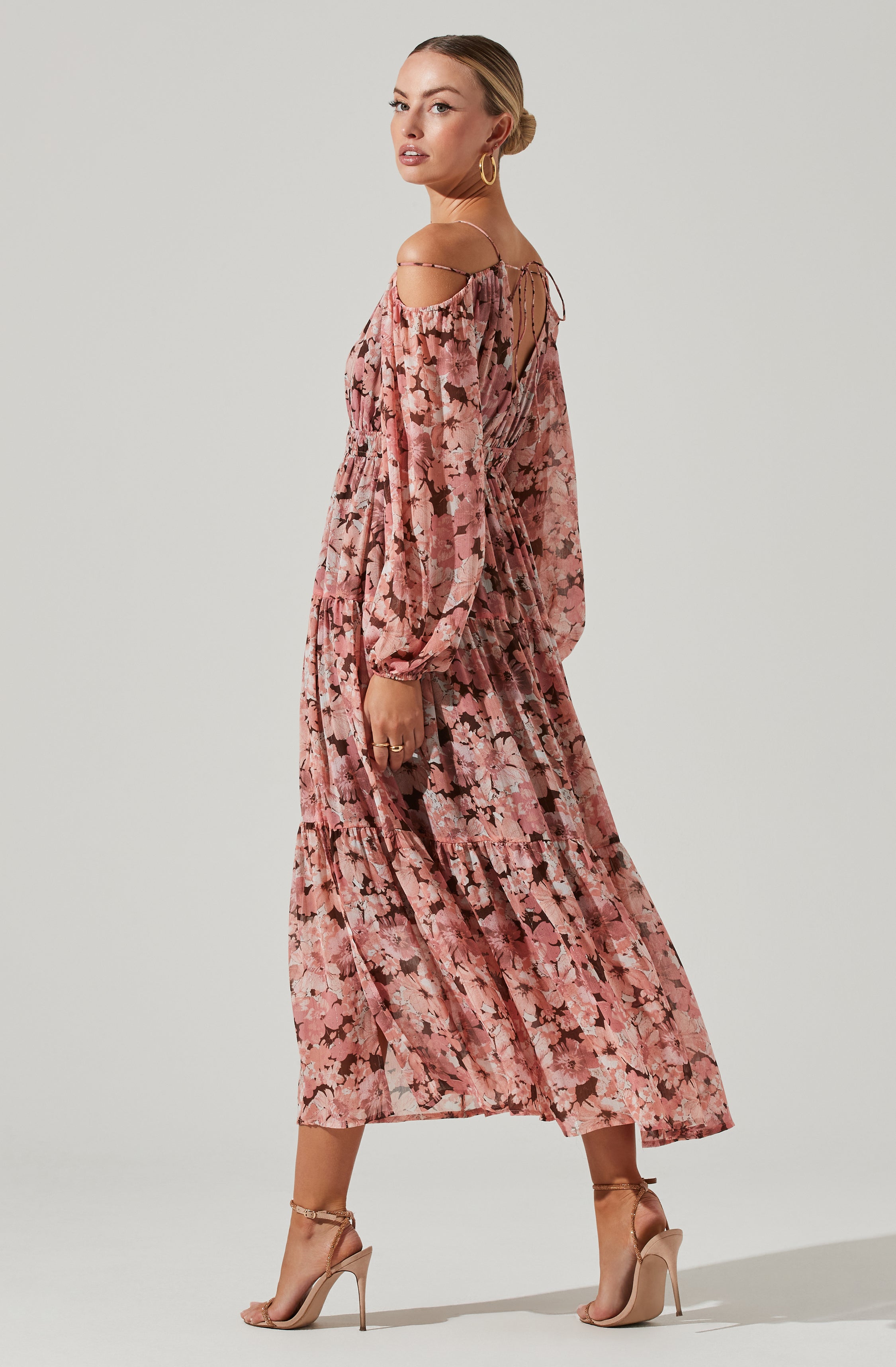 Ciri Floral Cold Shoulder Midi Dress-Aljck