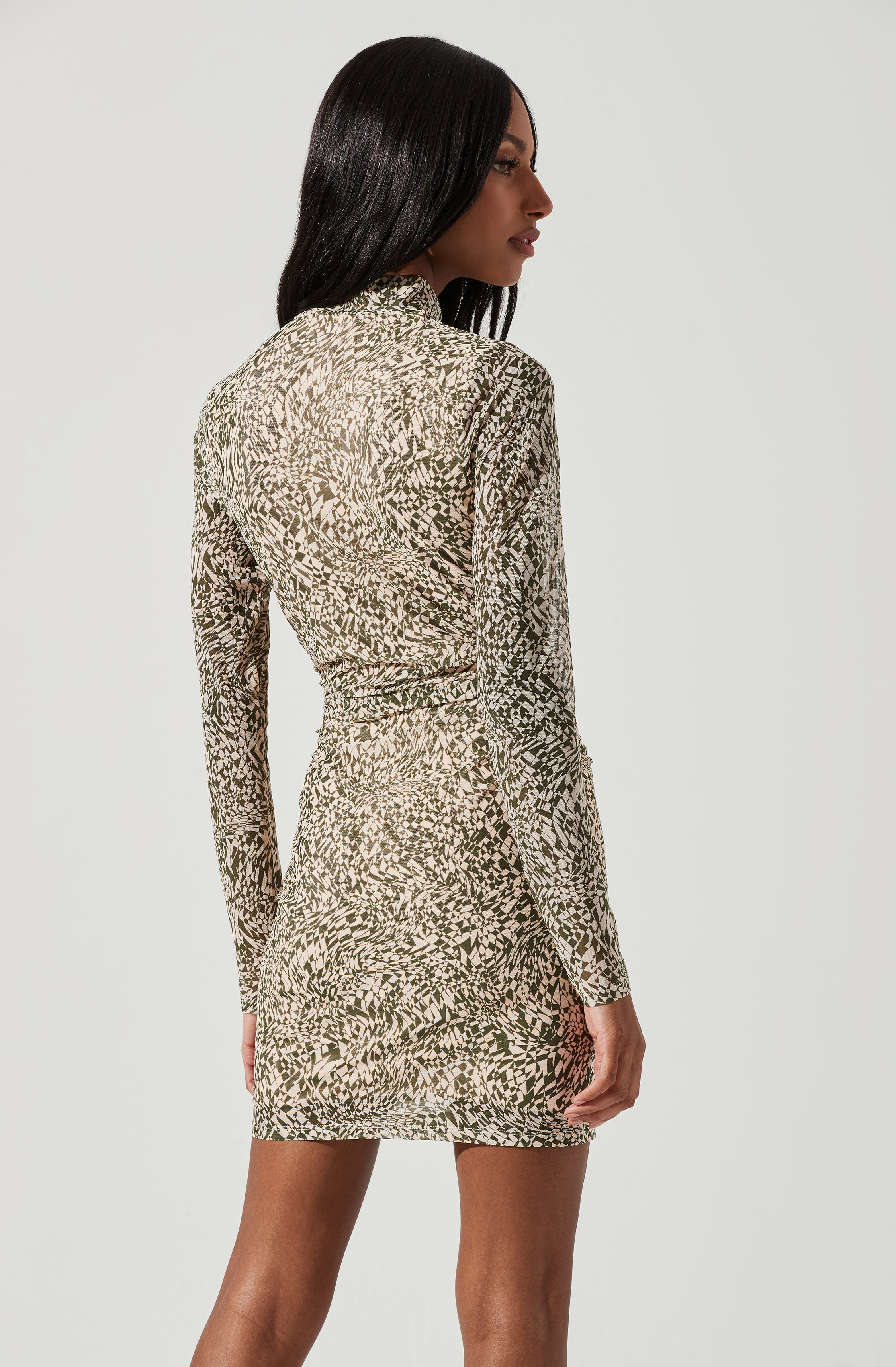 Bryn High Neck Cutout Long Sleeve Mini Dress-Aljck